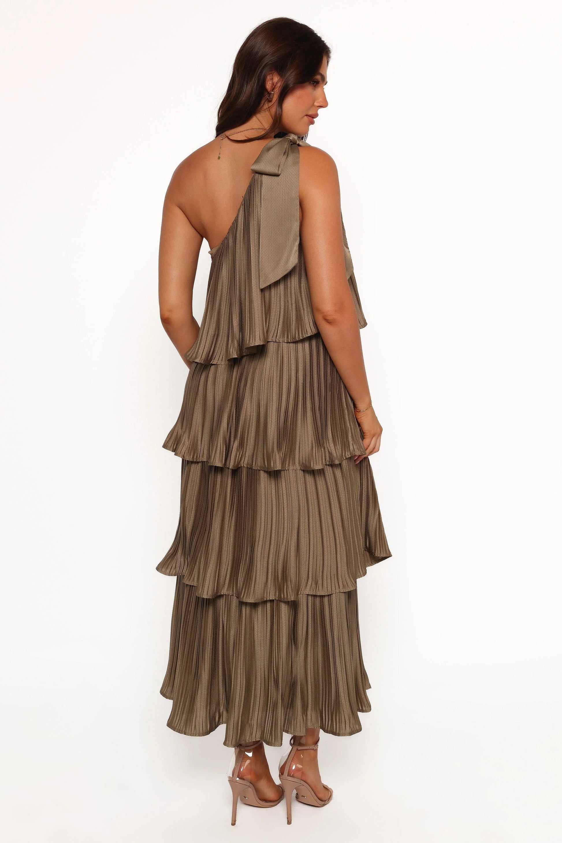 Asymmetrical Plissé Tier Midi Dress
