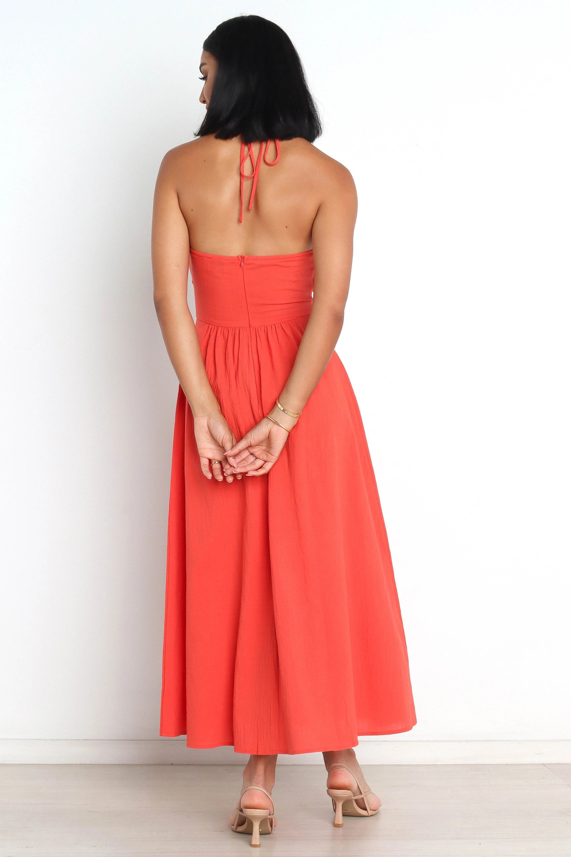 Boat Halter-Neck Cut-Out Cotton Maxi Dress