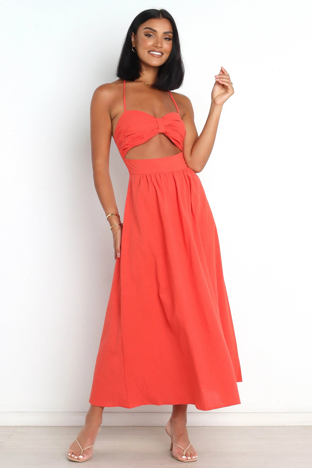 Boat Halter-Neck Cut-Out Cotton Maxi Dress