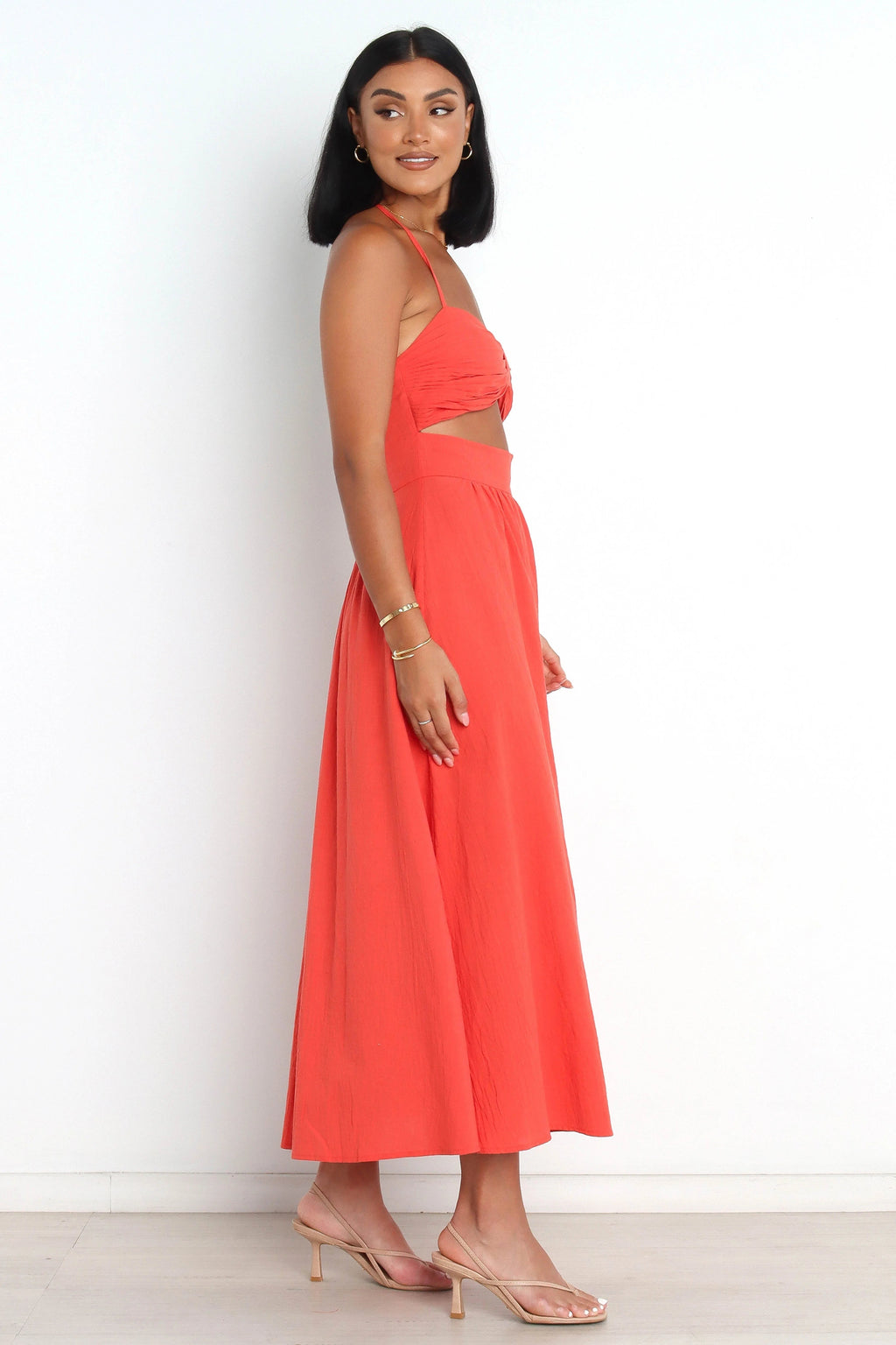 Boat Halter-Neck Cut-Out Cotton Maxi Dress