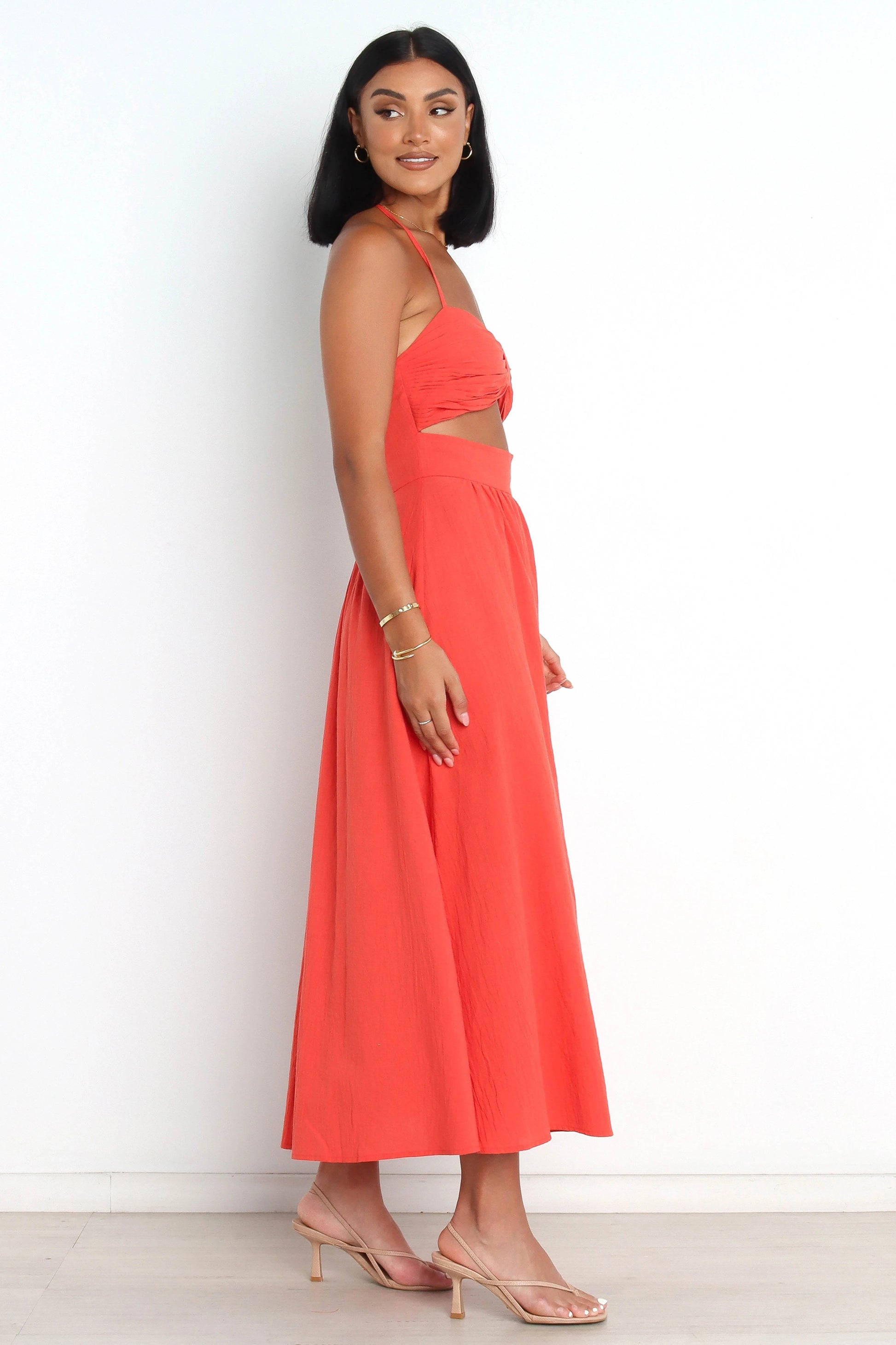 Boat Halter-Neck Cut-Out Cotton Maxi Dress