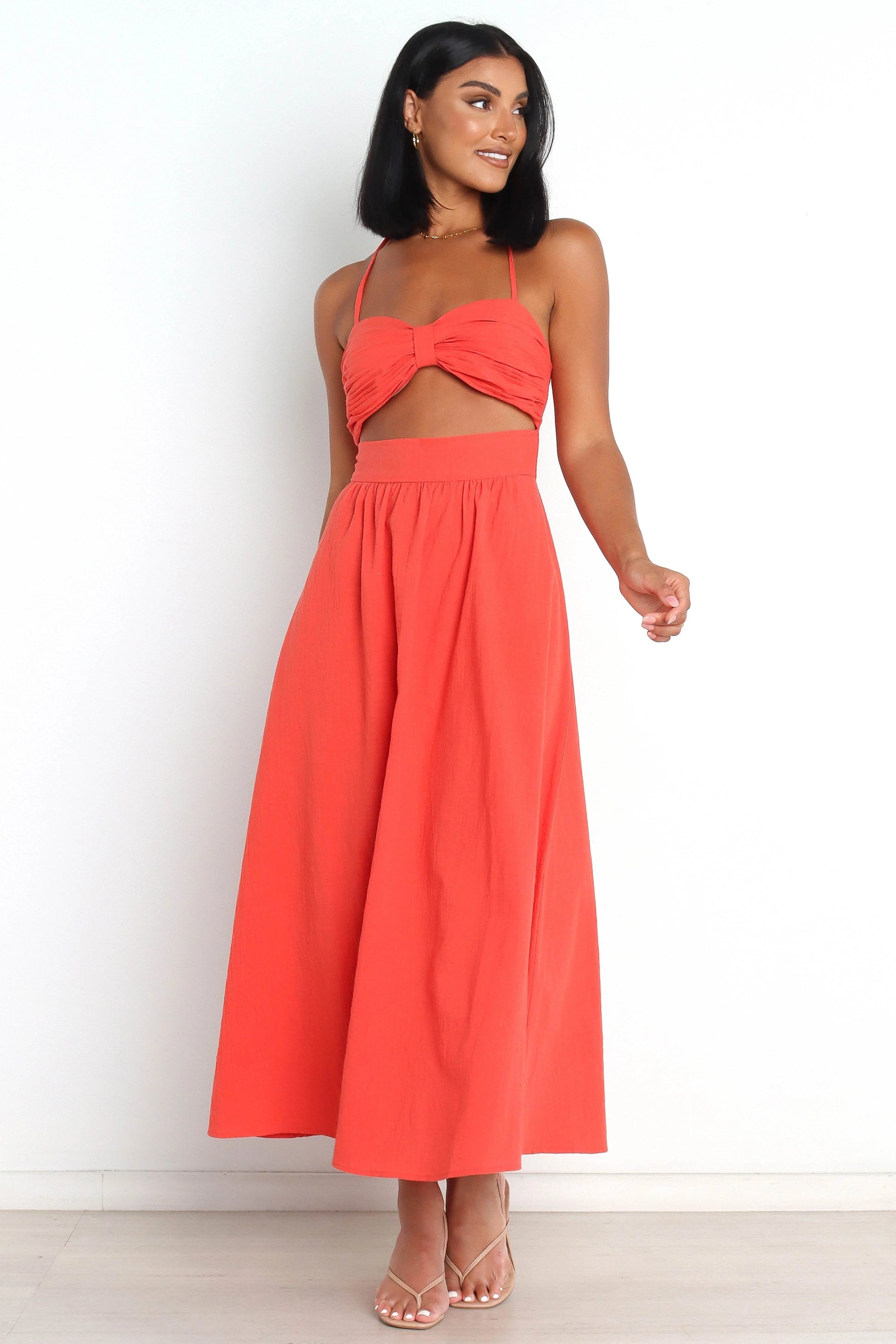 Boat Halter-Neck Cut-Out Cotton Maxi Dress