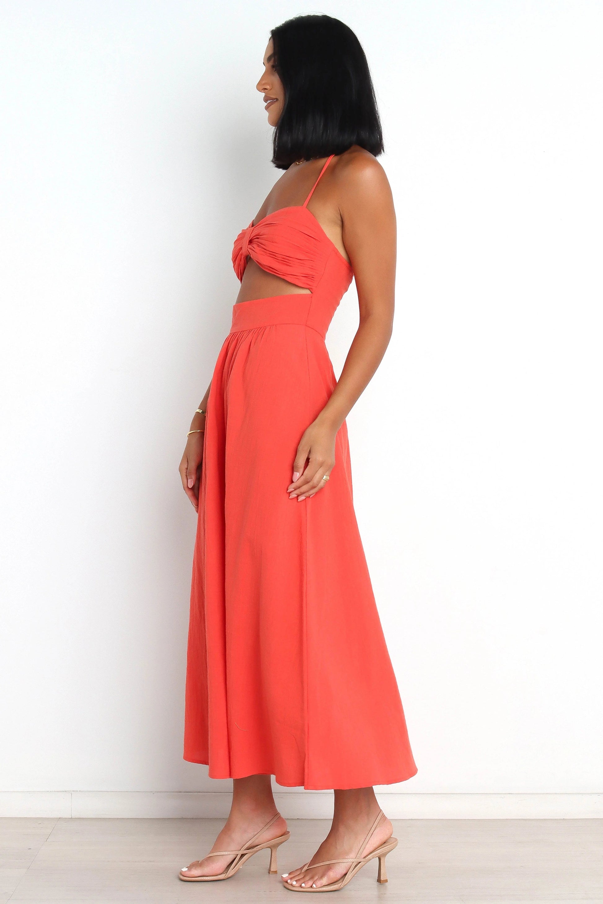 Boat Halter-Neck Cut-Out Cotton Maxi Dress