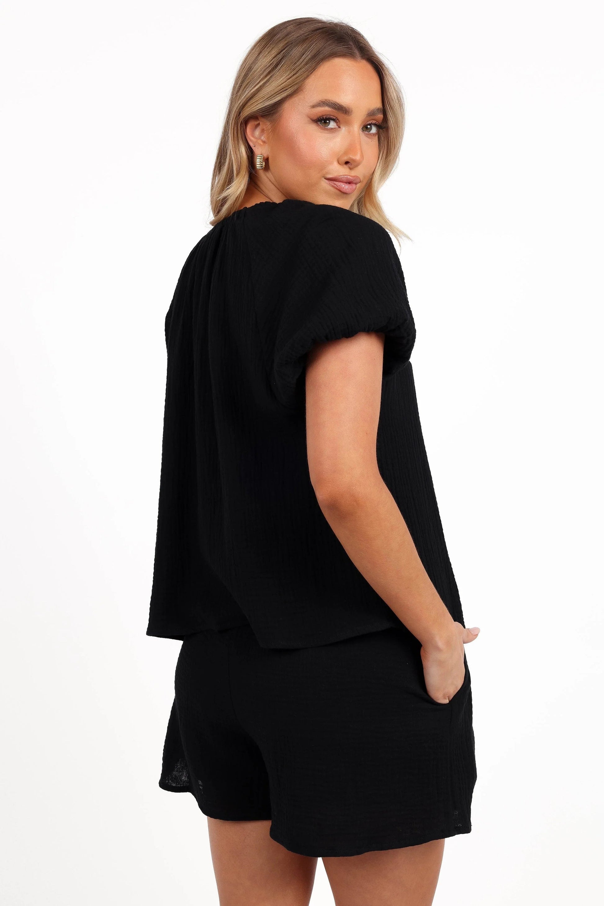 Bonnie V-Neck Tie-Detail Short-Sleeve Top