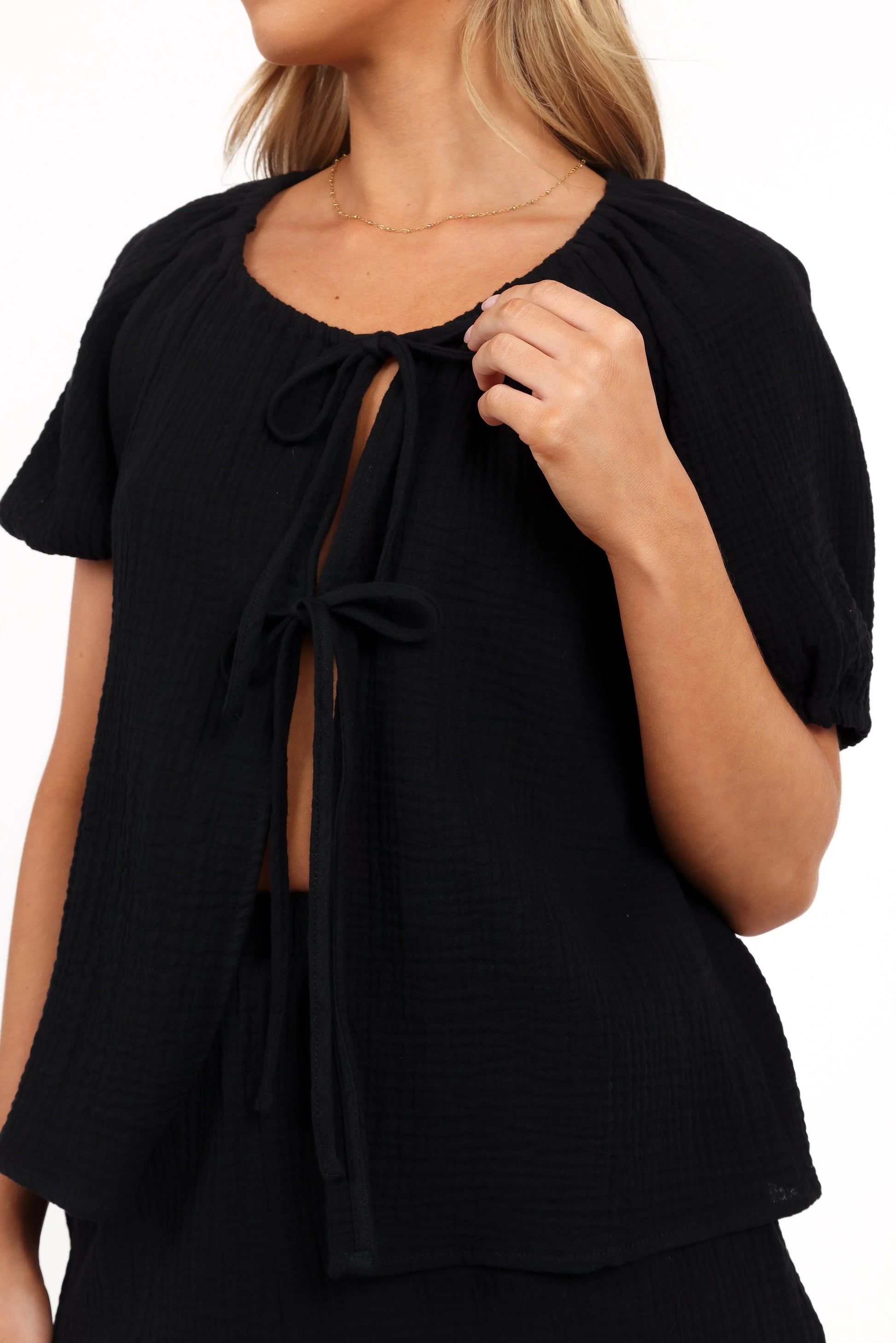 Bonnie V-Neck Tie-Detail Short-Sleeve Top