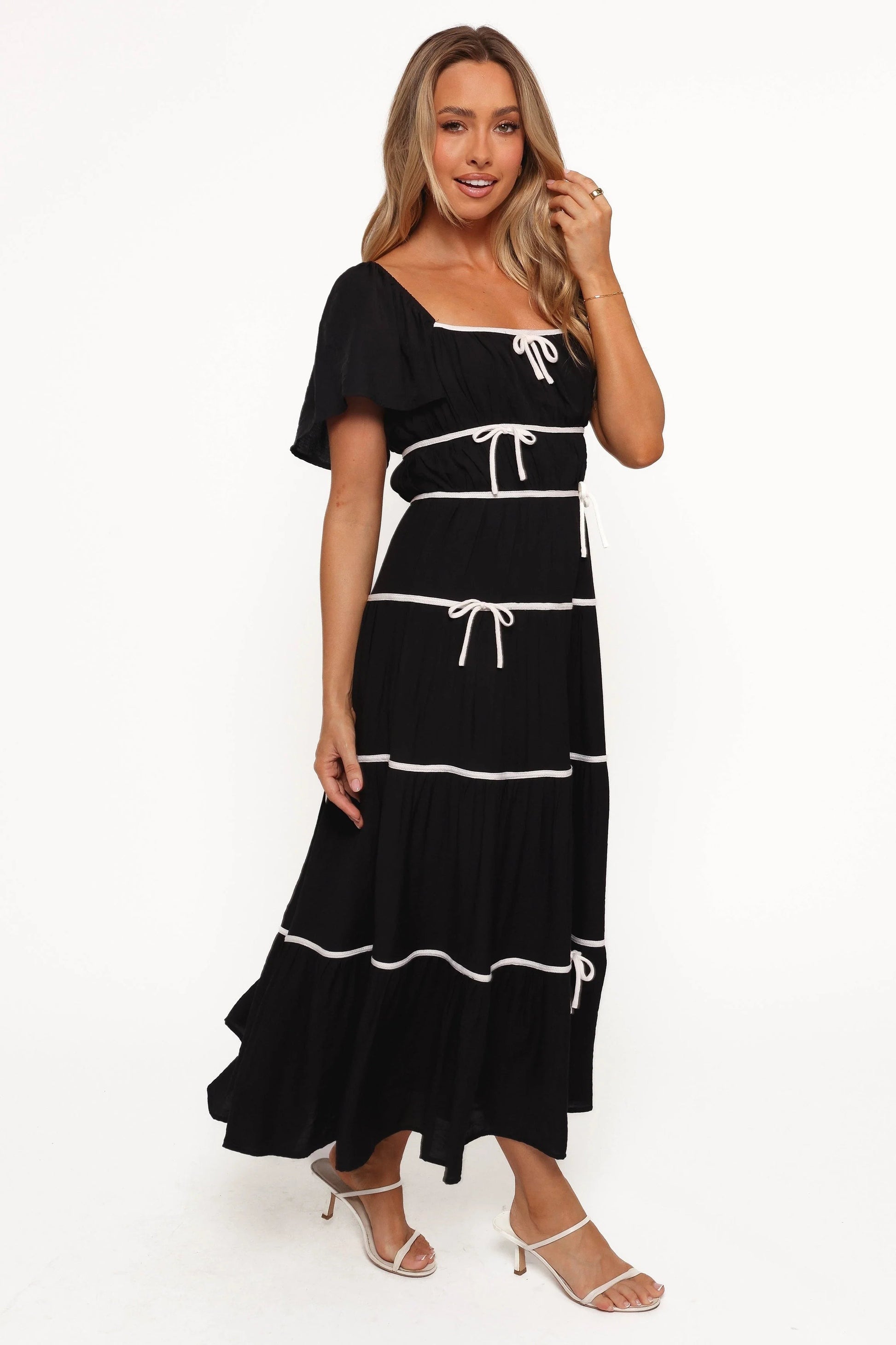 Bow-Detail Square-Neck Maxi Dress