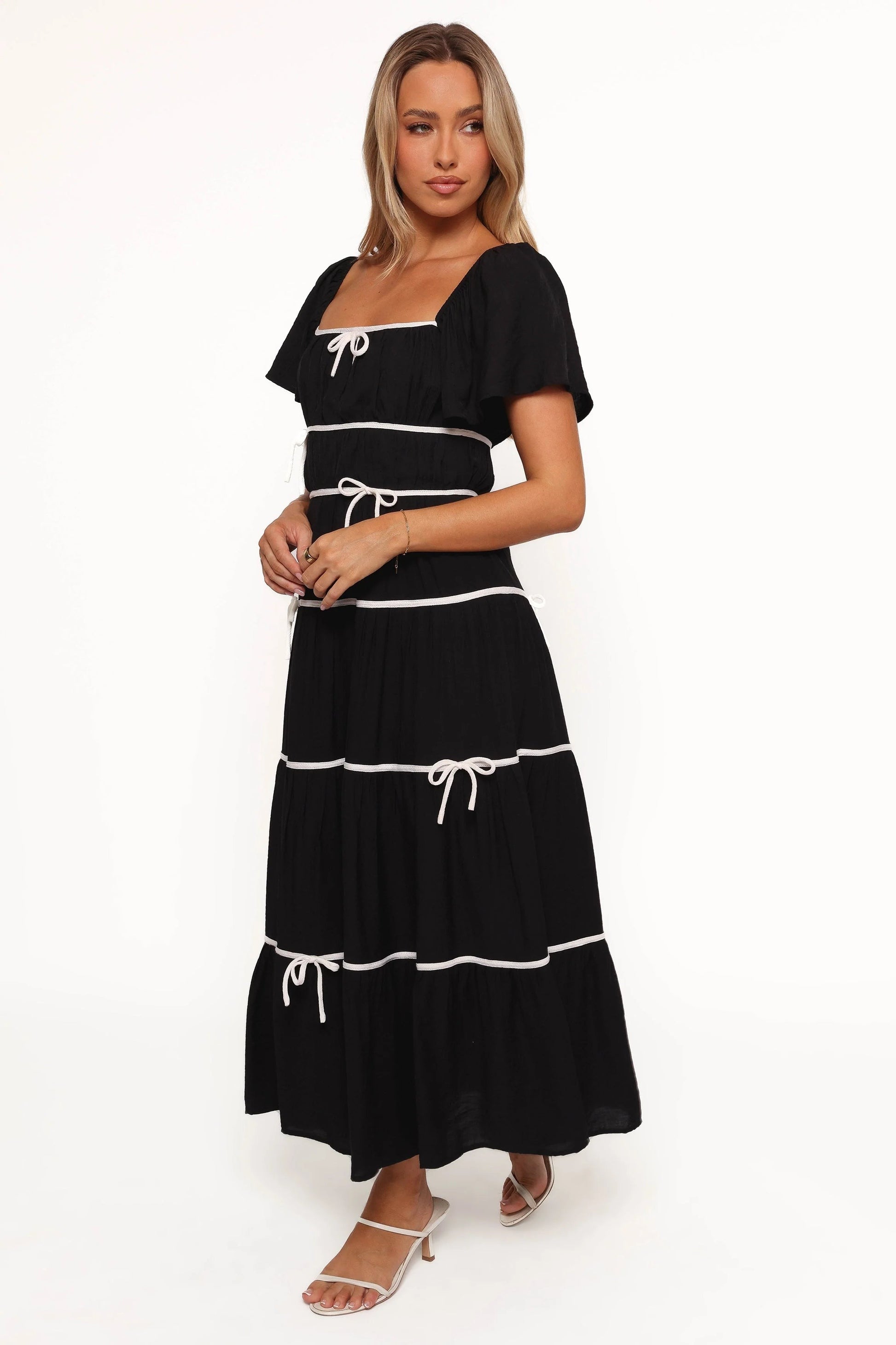 Bow-Detail Square-Neck Maxi Dress