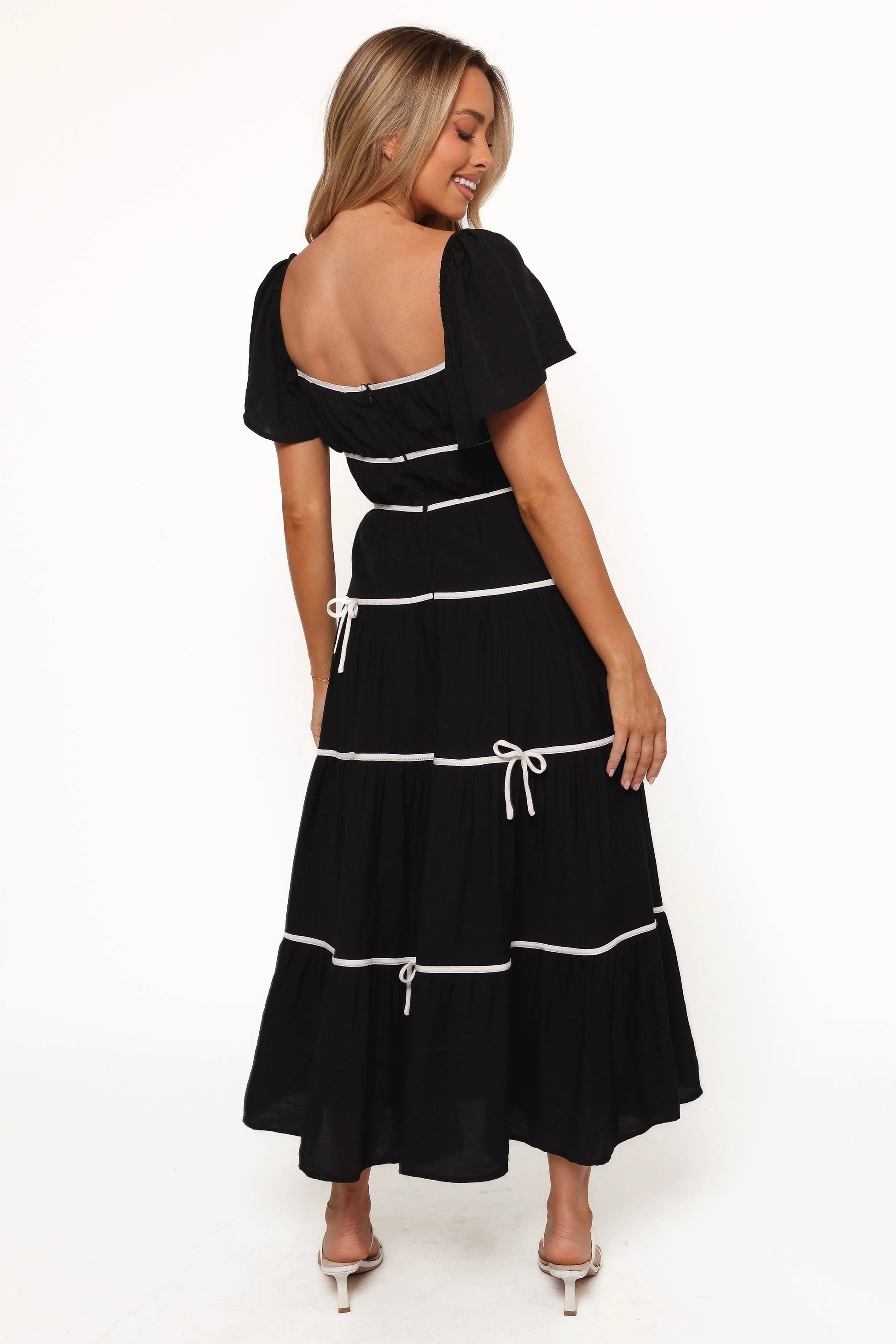 Bow-Detail Square-Neck Maxi Dress