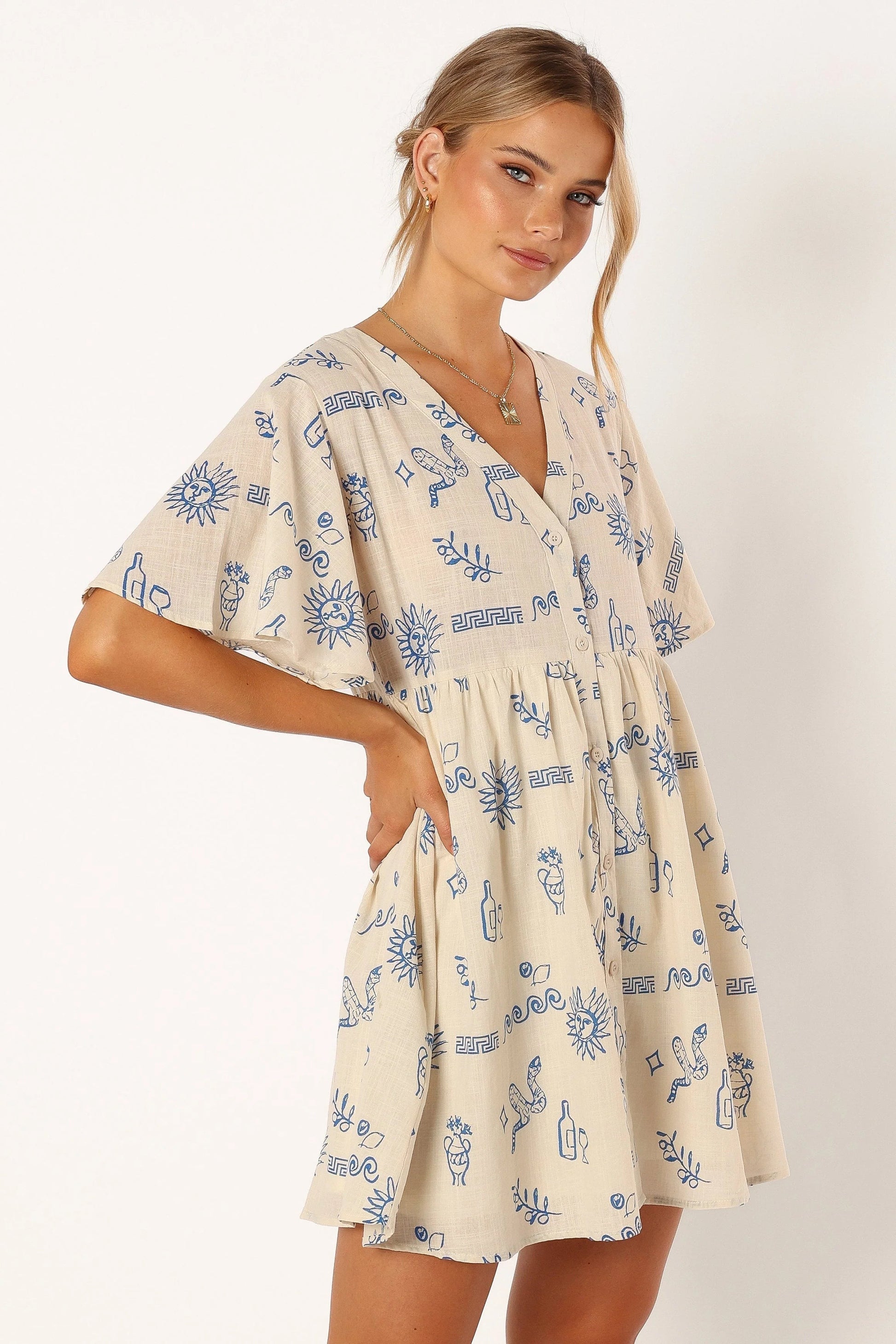 Collared Cotton Mini Shirt Dress