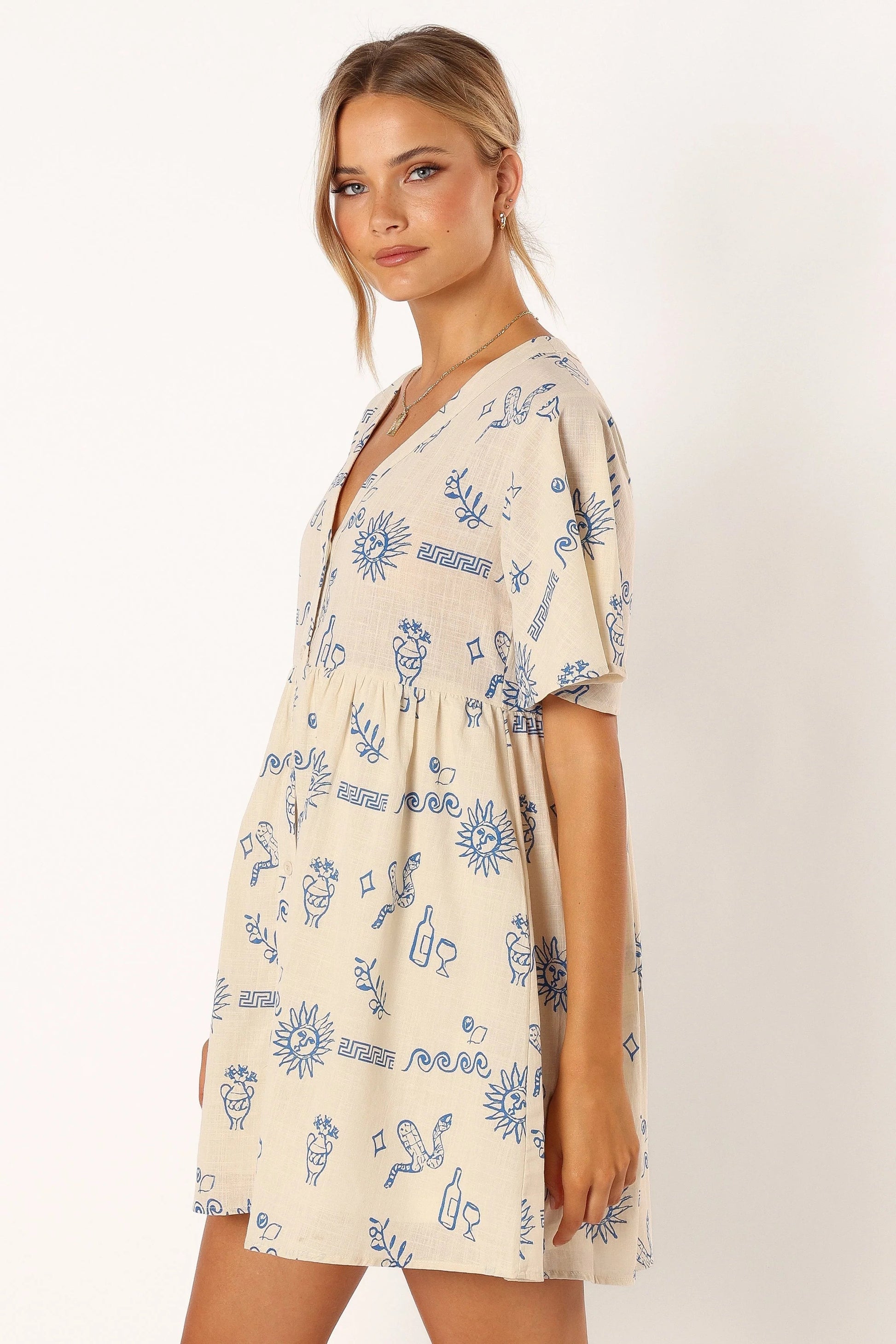Collared Cotton Mini Shirt Dress