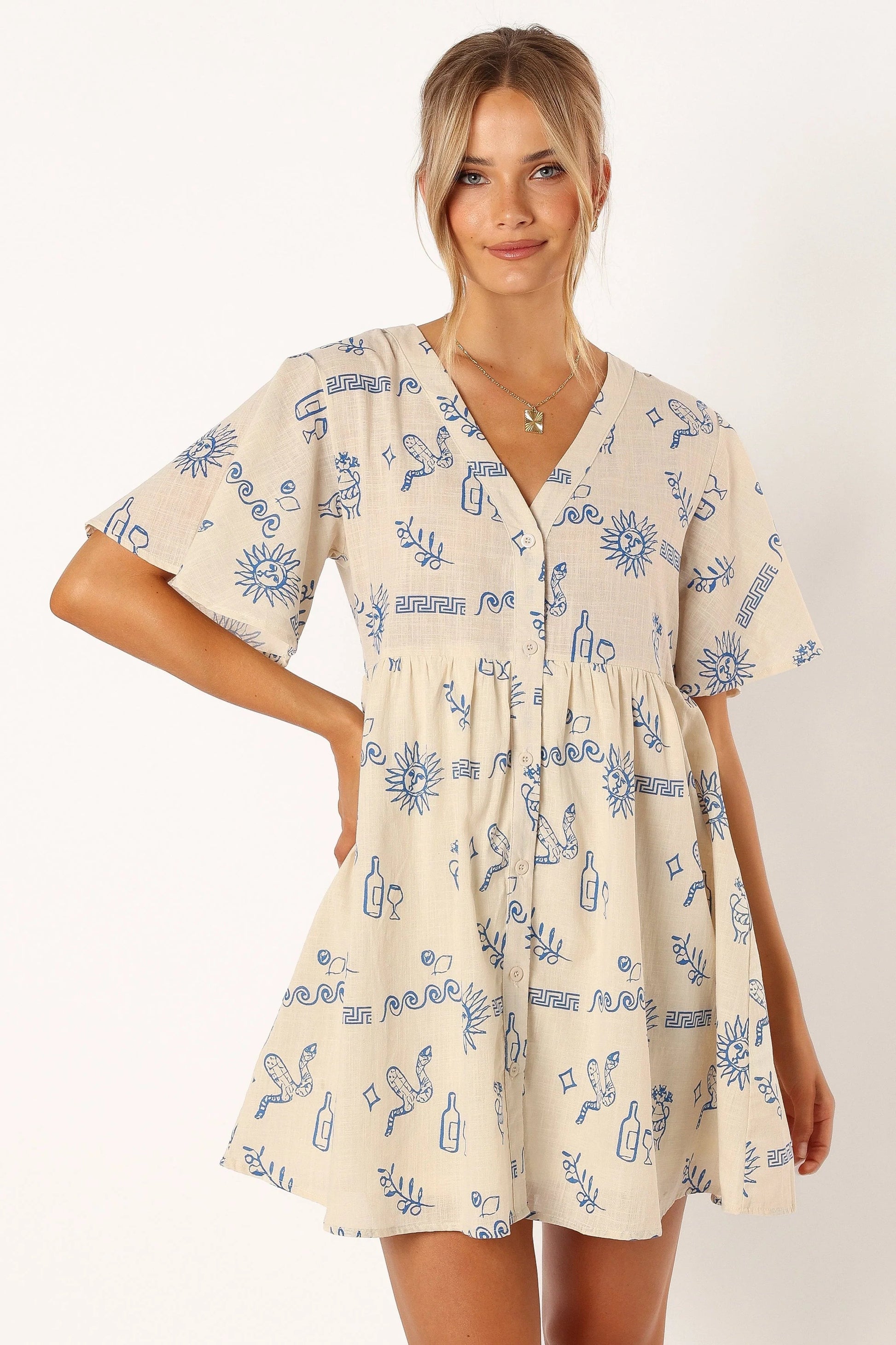 Collared Cotton Mini Shirt Dress