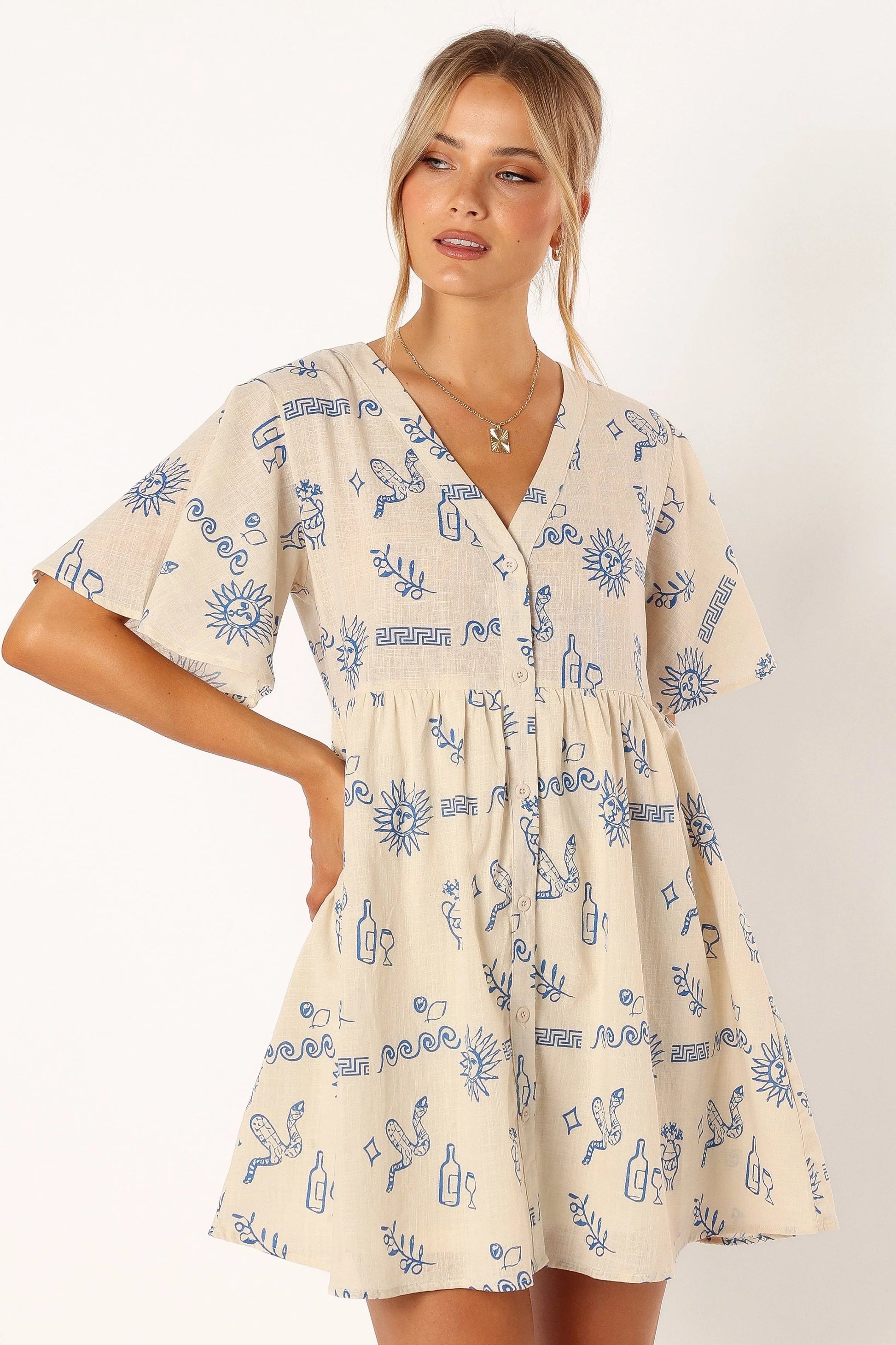 Collared Cotton Mini Shirt Dress
