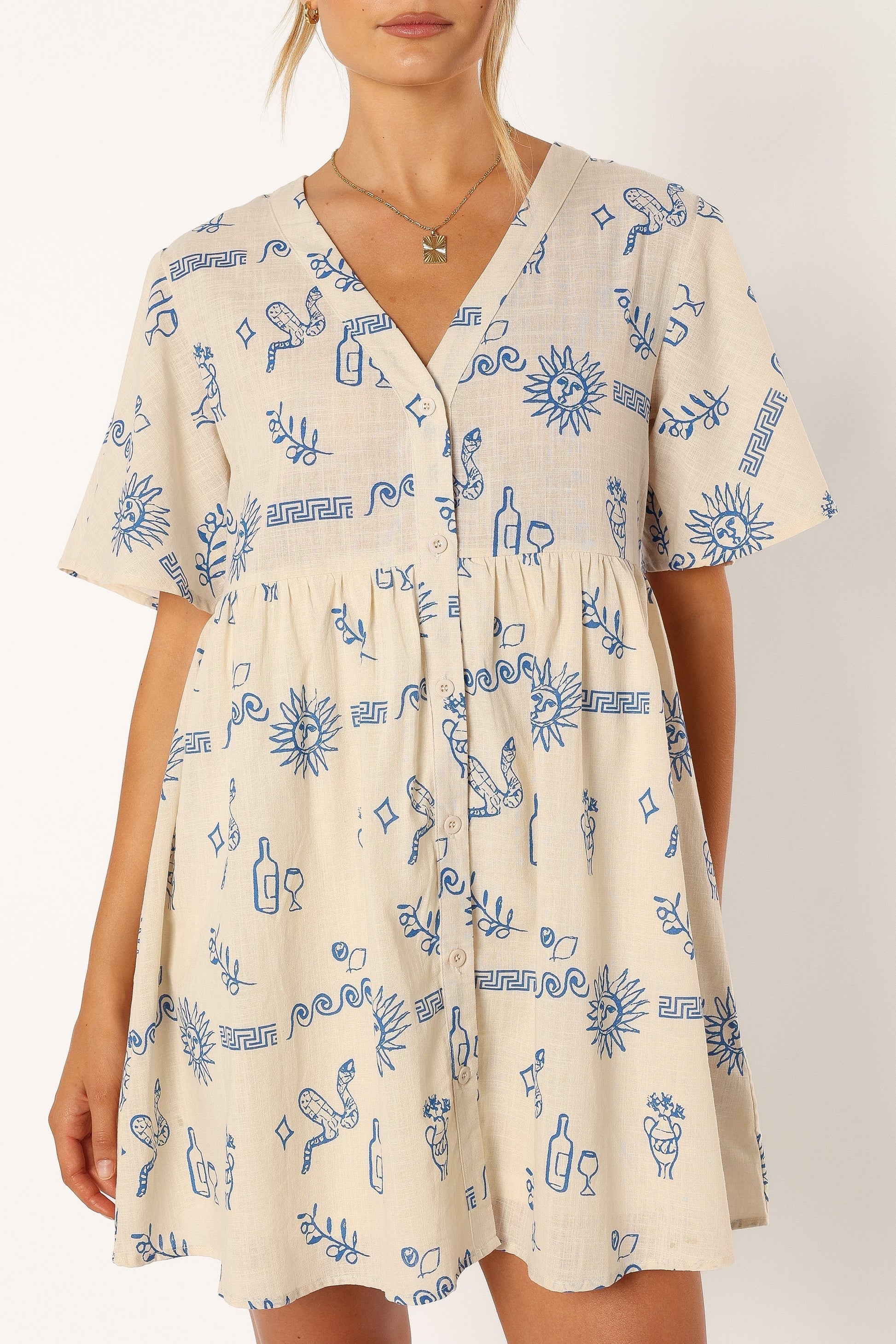 Collared Cotton Mini Shirt Dress