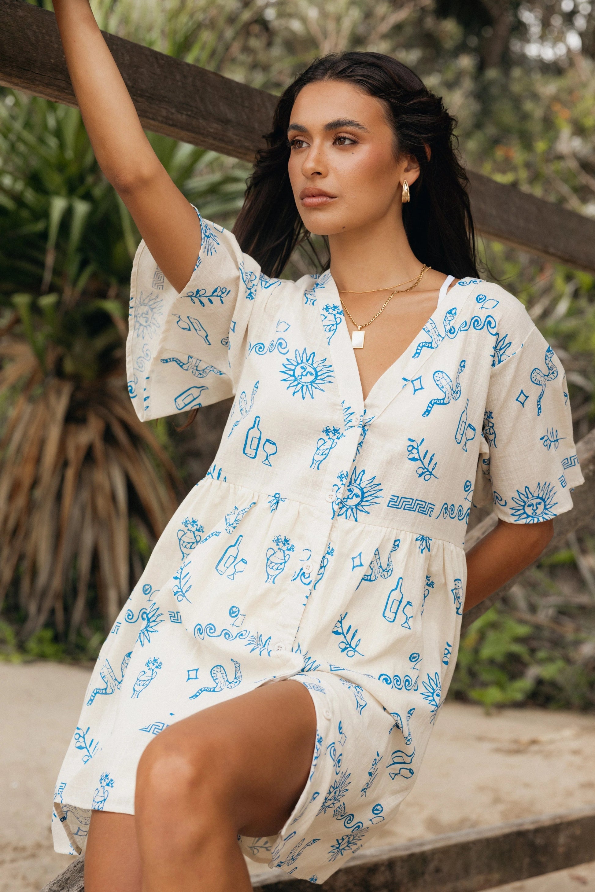 Collared Cotton Mini Shirt Dress