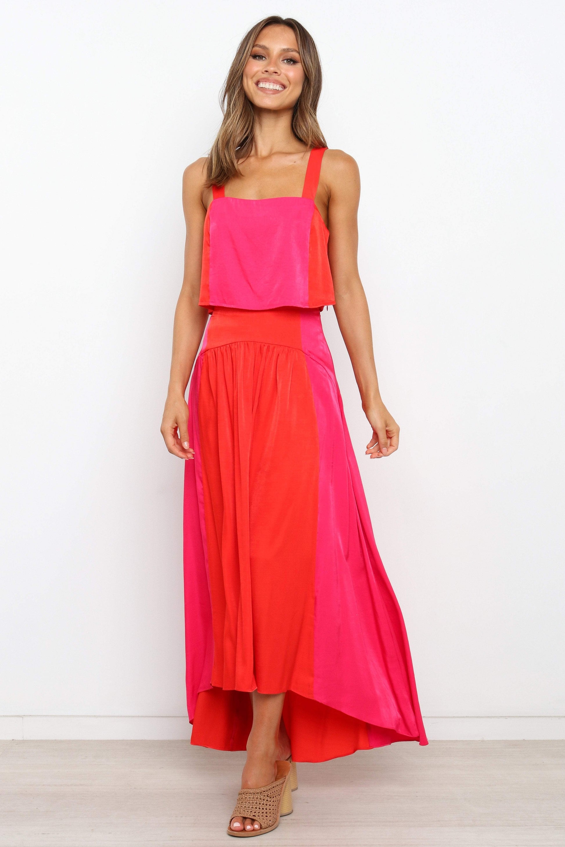 Colorblock Crop & High-Low Skirt Set