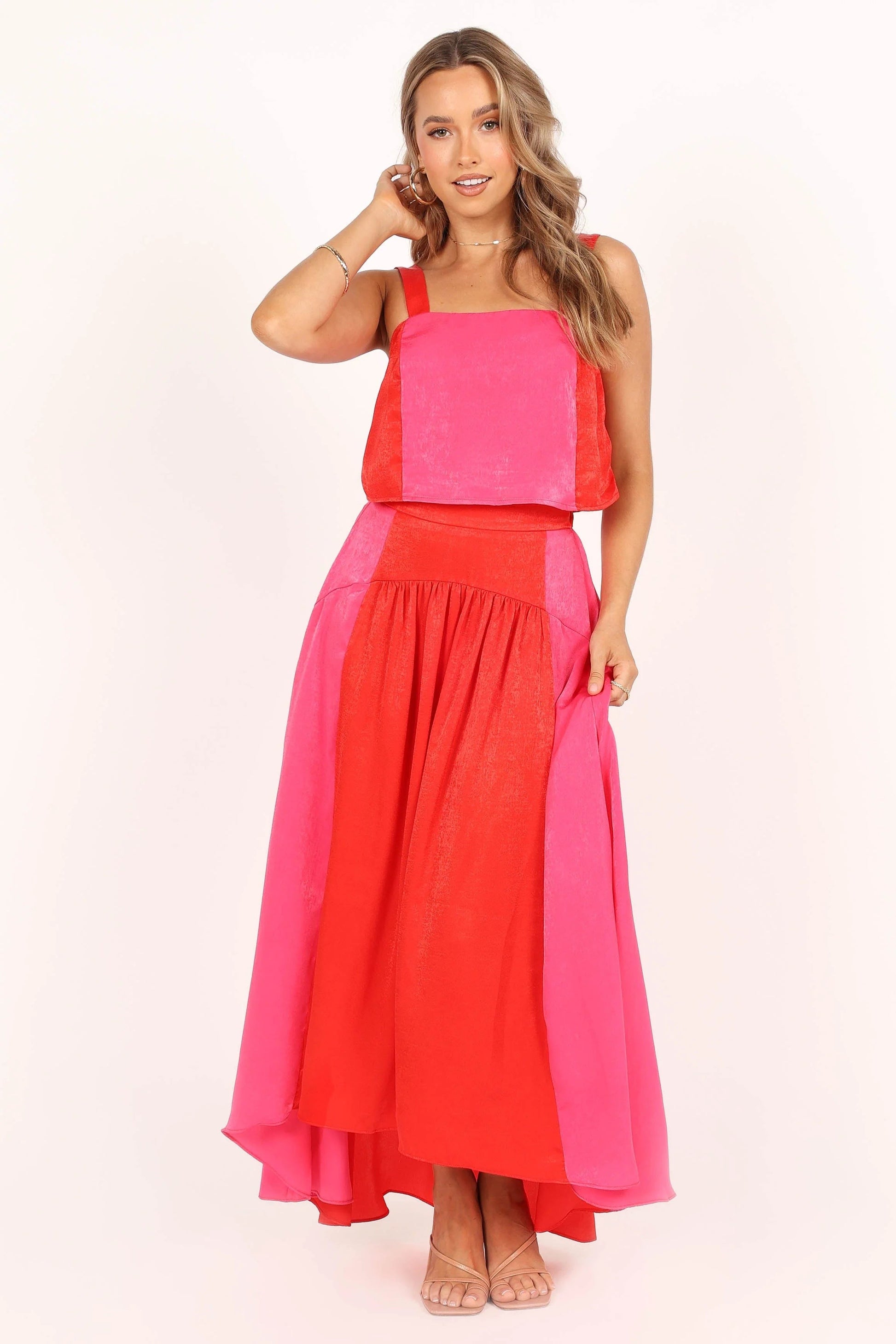 Colorblock Crop & High-Low Skirt Set