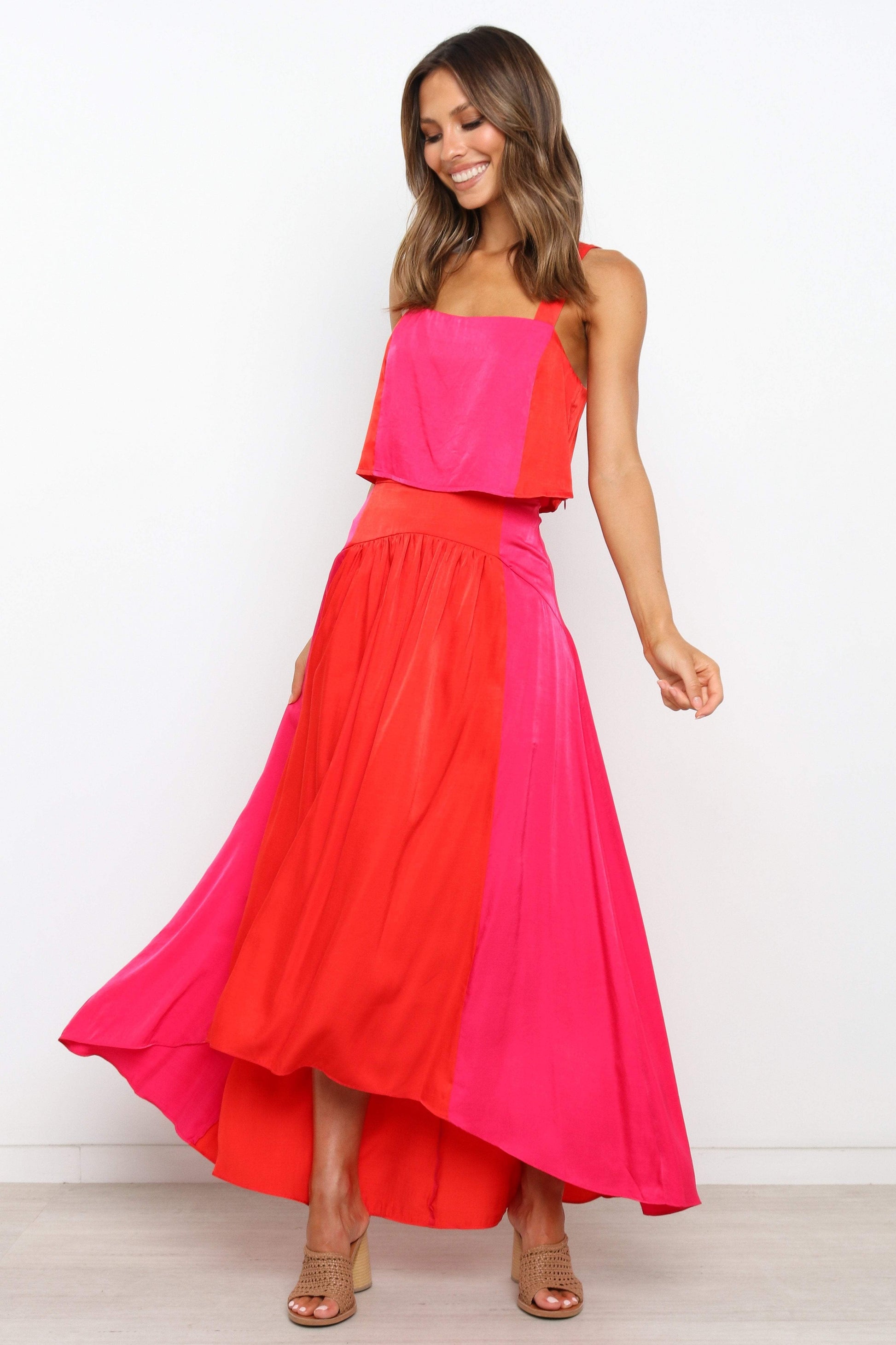 Colorblock Crop & High-Low Skirt Set