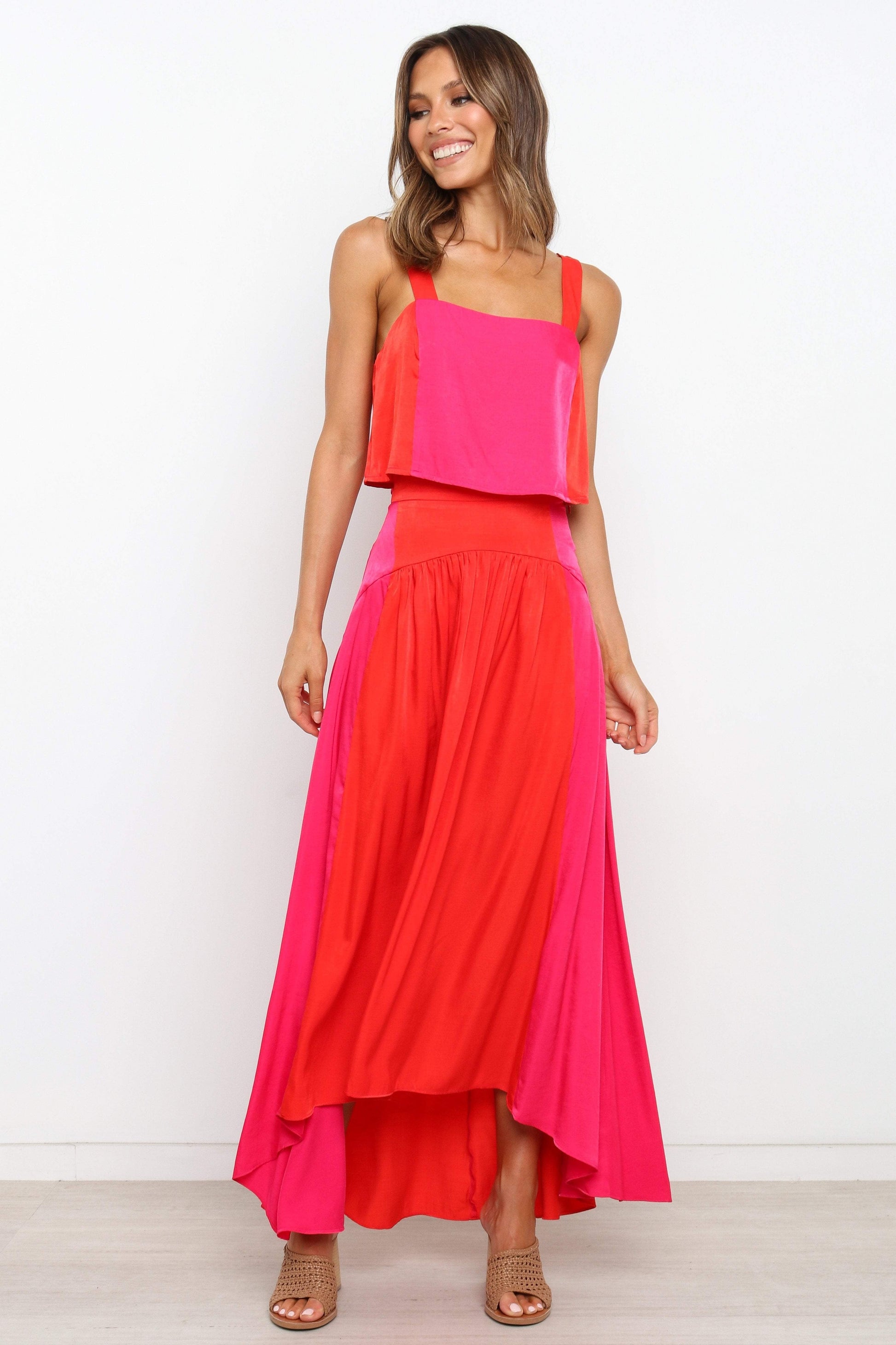 Colorblock Crop & High-Low Skirt Set