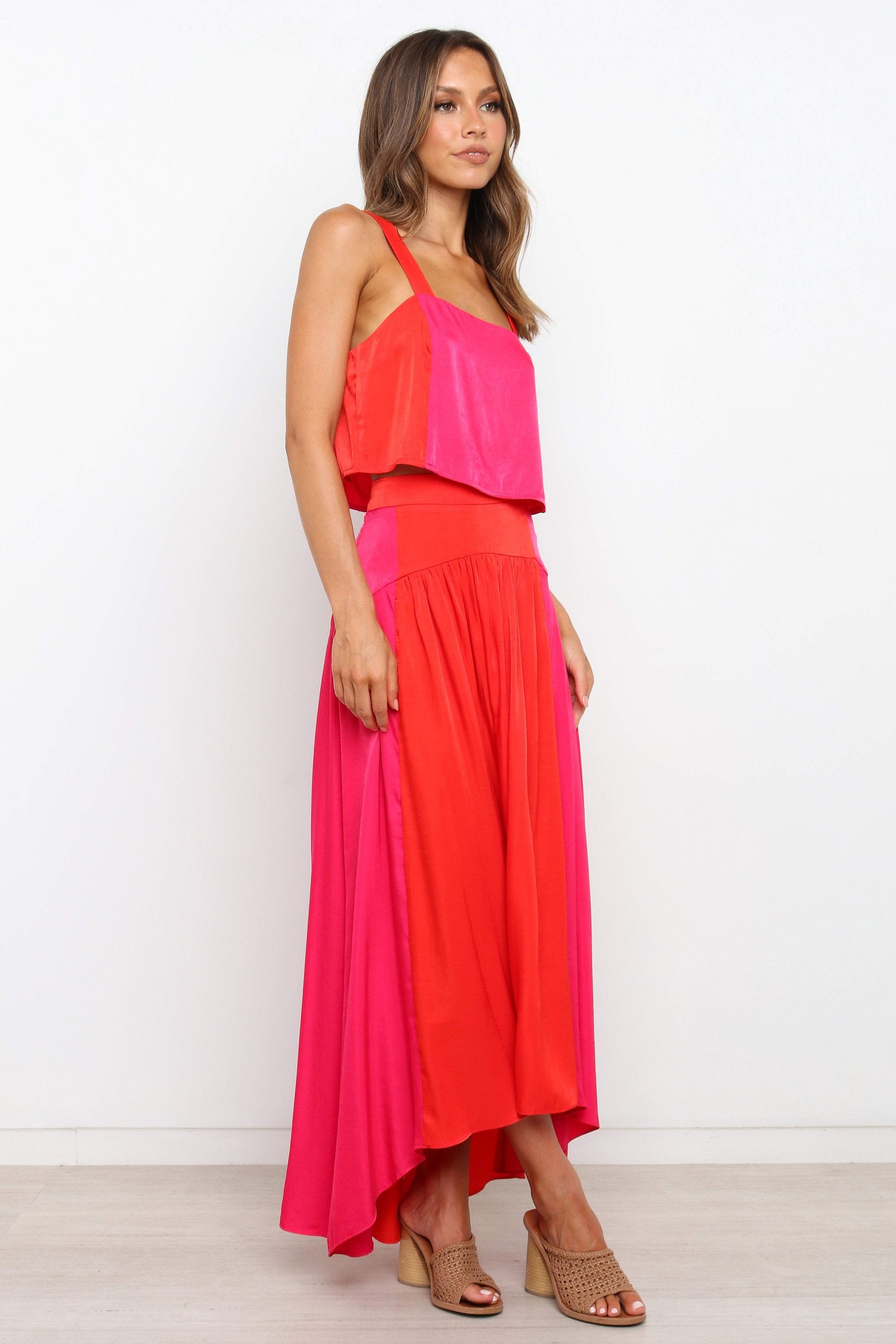 Colorblock Crop & High-Low Skirt Set