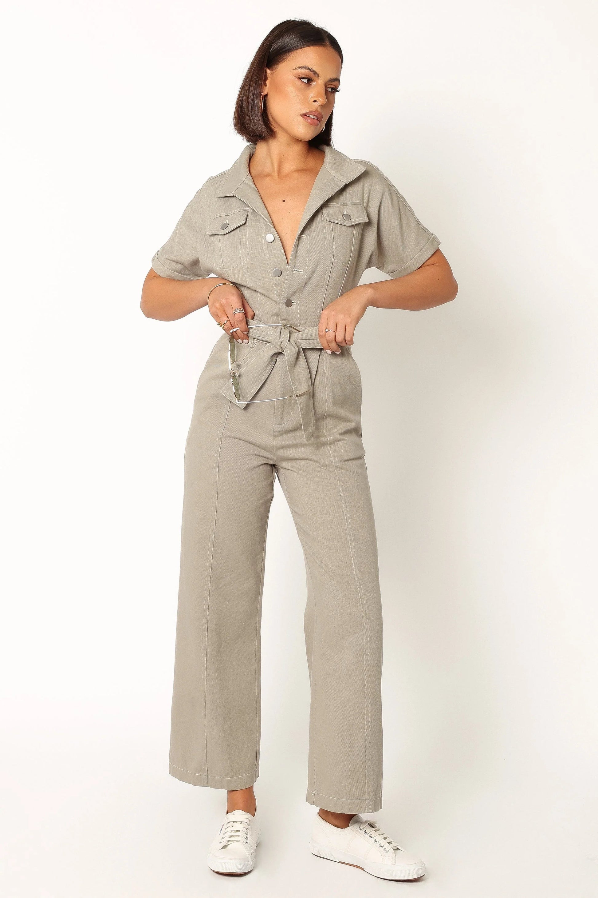 Denim Utility Button-Front Jumpsuit