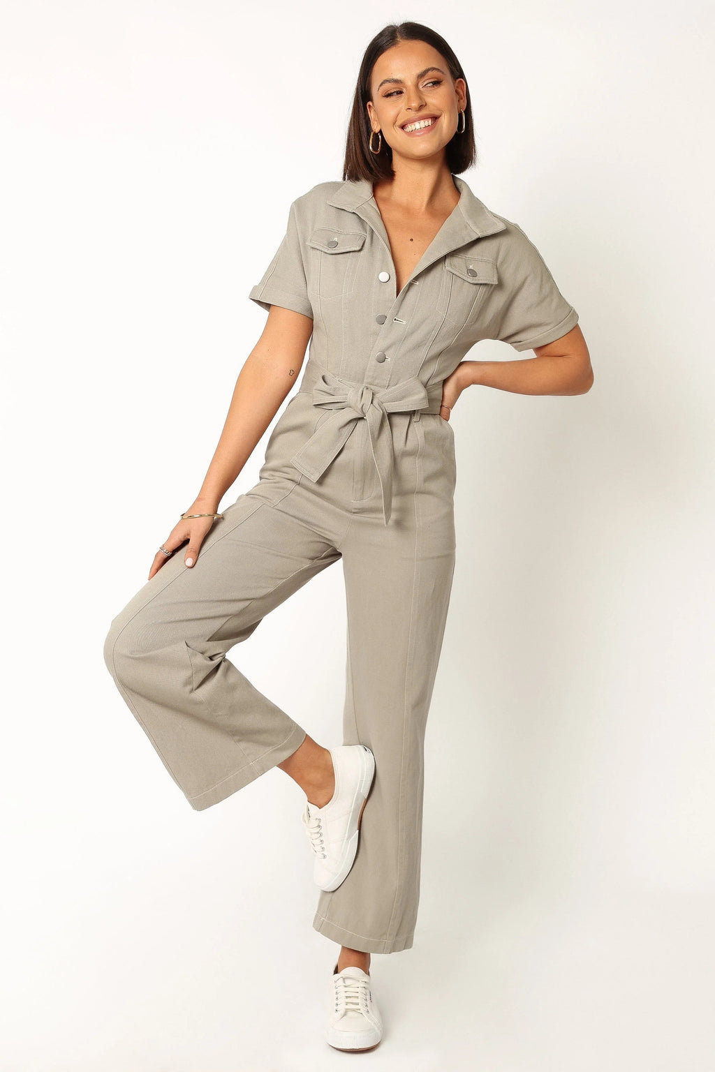 Denim Utility Button-Front Jumpsuit