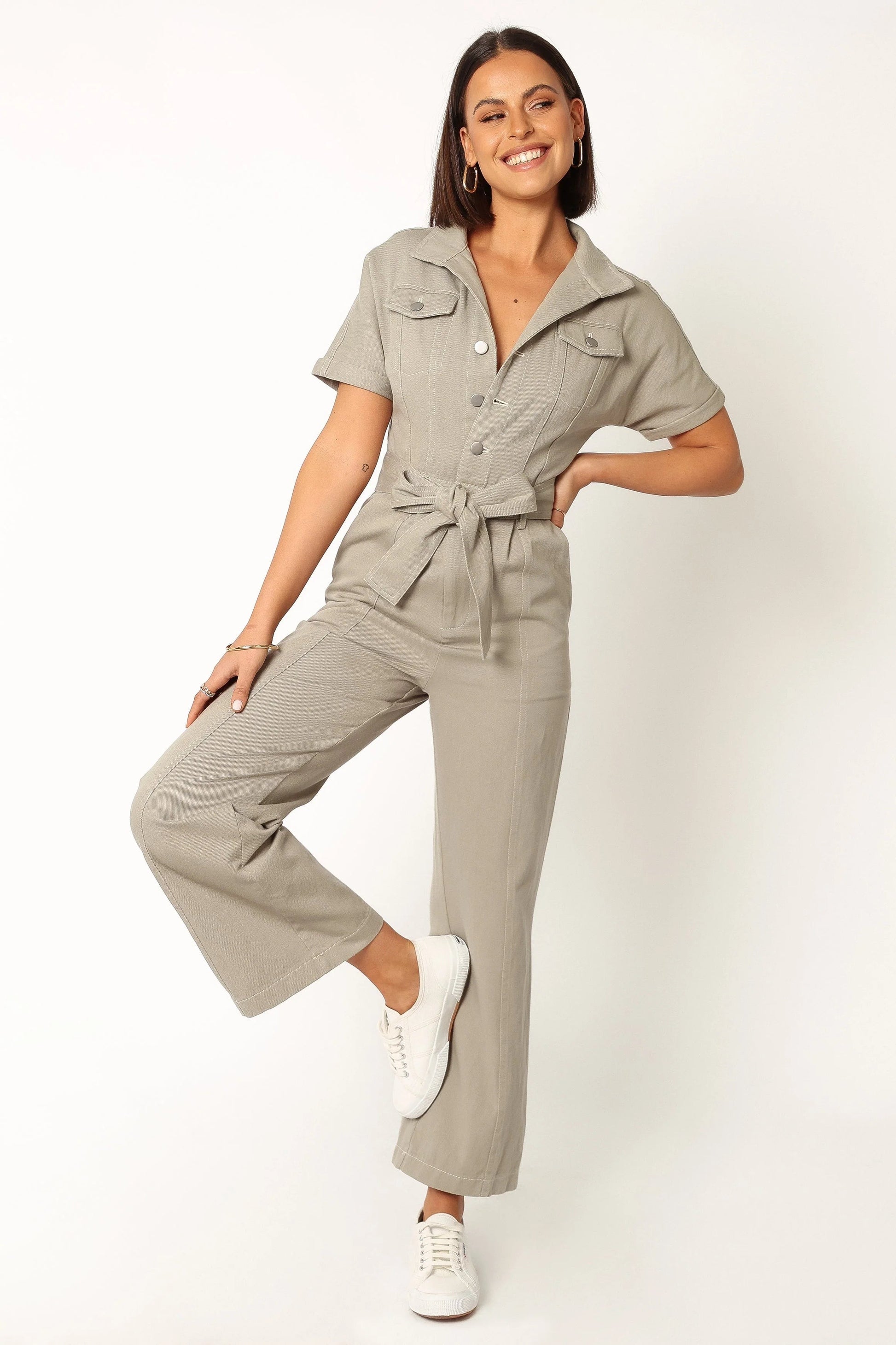 Denim Utility Button-Front Jumpsuit