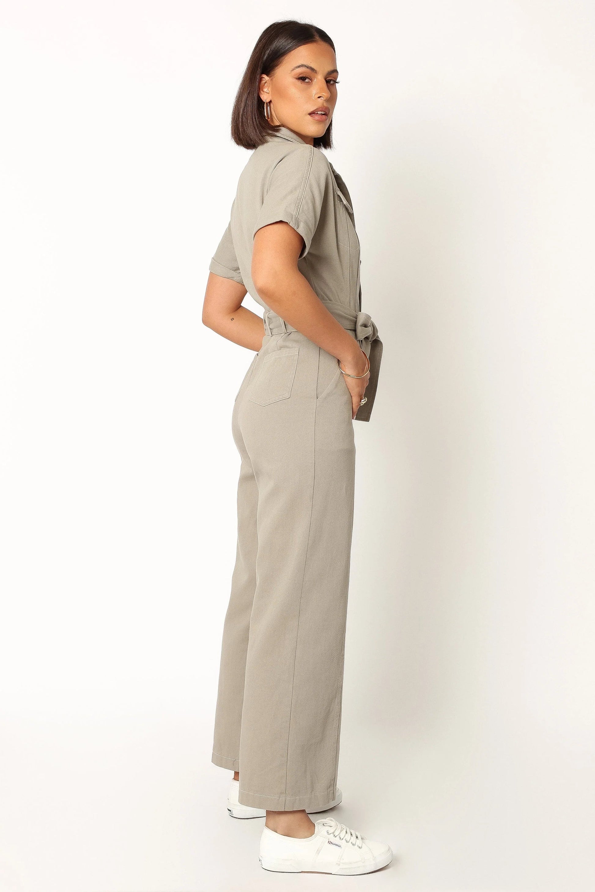 Denim Utility Button-Front Jumpsuit