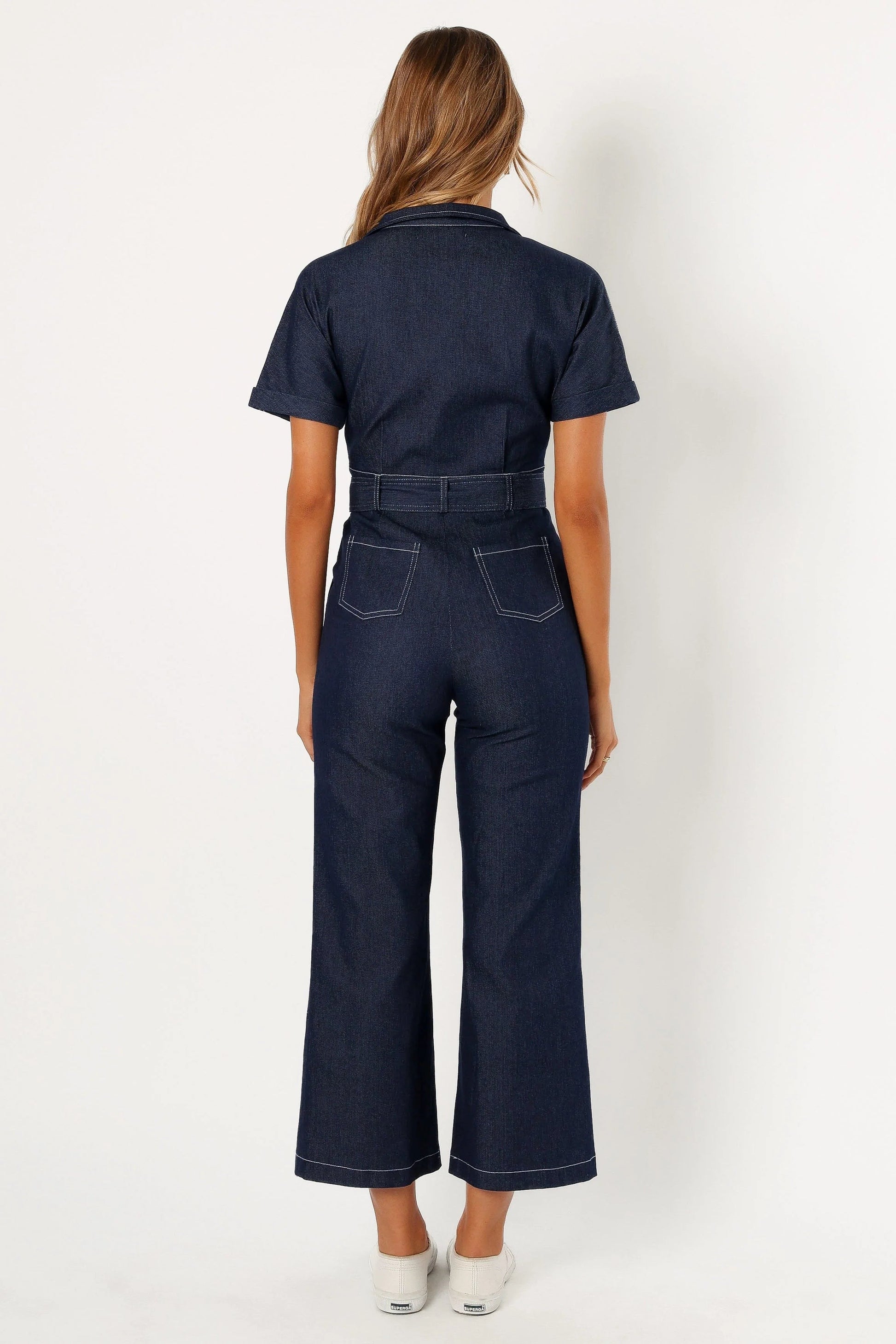 Denim Utility Button-Front Jumpsuit