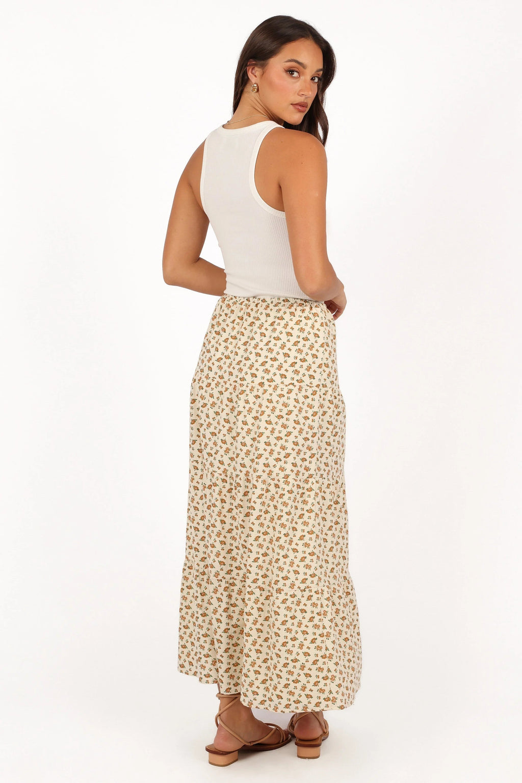 Elastic-Waist Floral Tiered Maxi Skirt