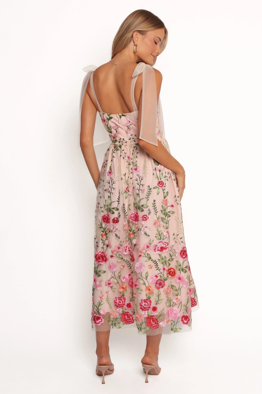 Embroidered Floral Sweetheart Midi Dress