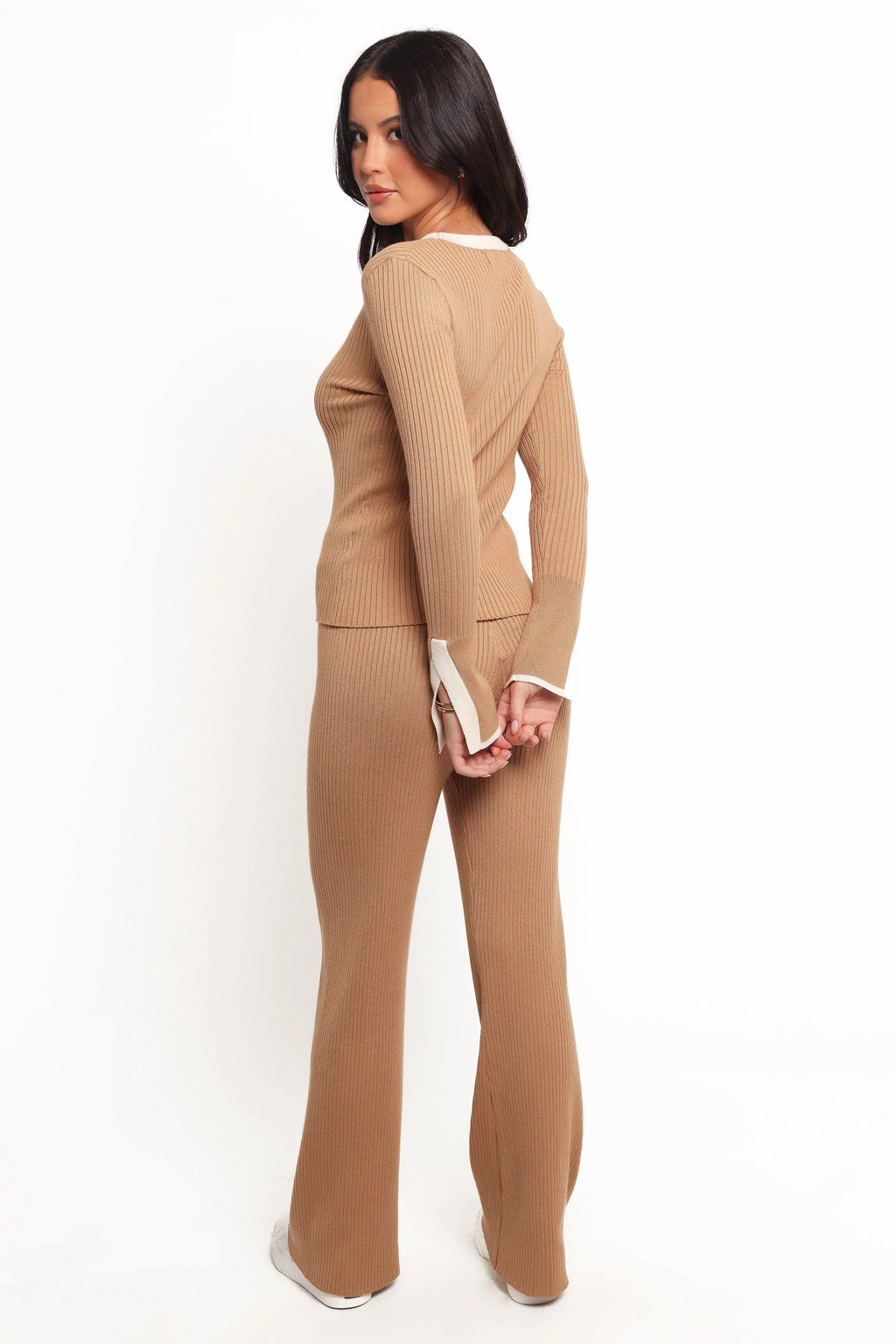 High-Waist Ribbed Knit Pants