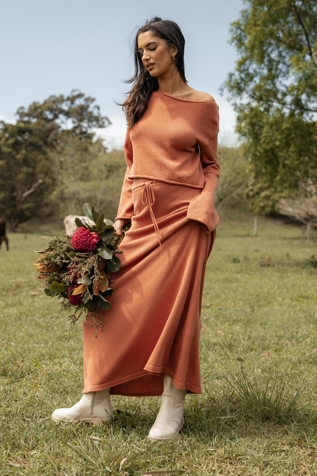 High-Waist Tie Maxi Skirt