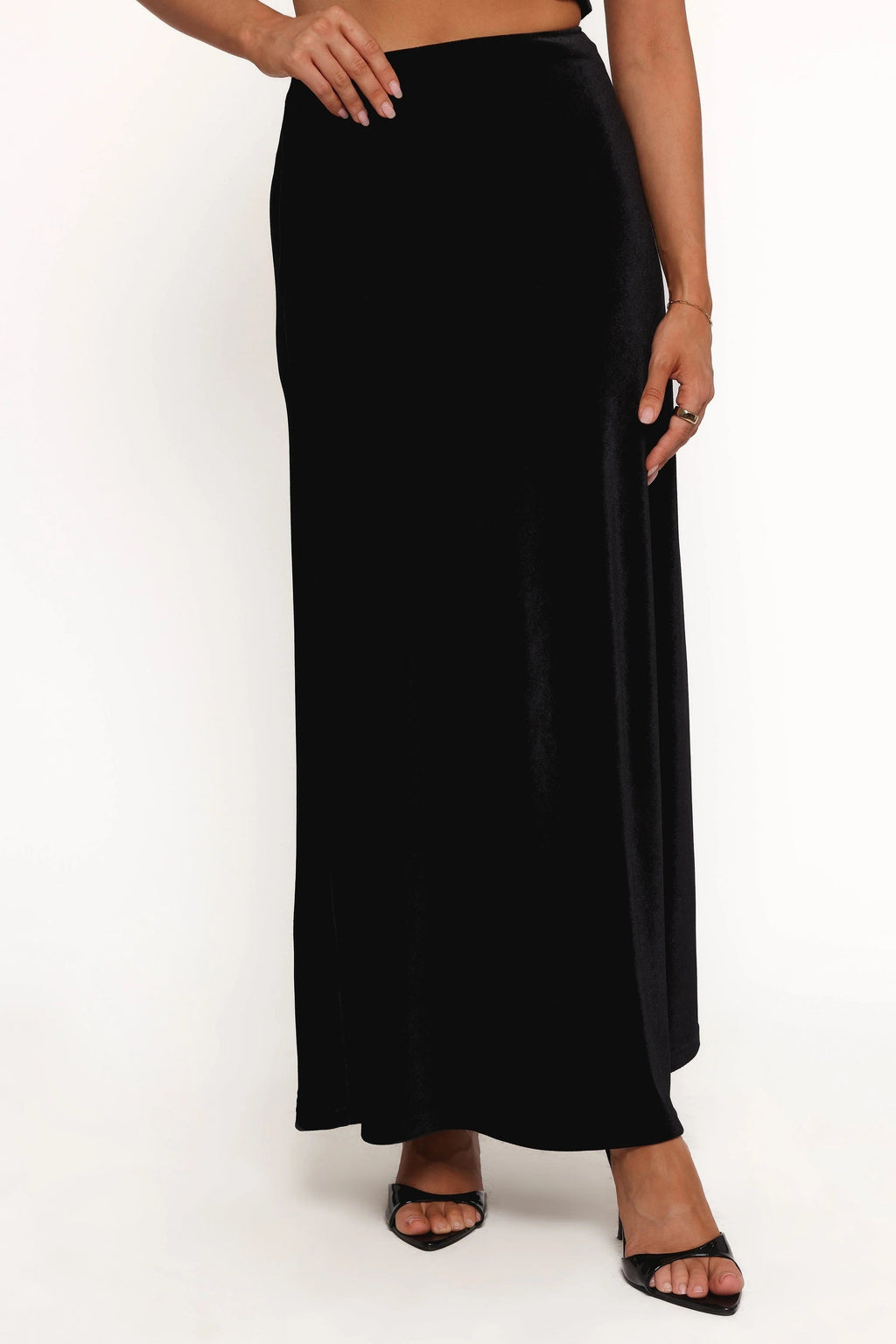 High-Waist Velvet Slip Maxi Skirt