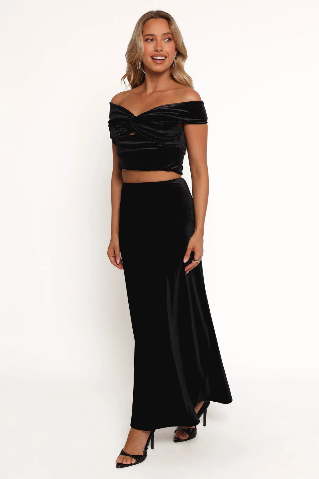 High-Waist Velvet Slip Maxi Skirt