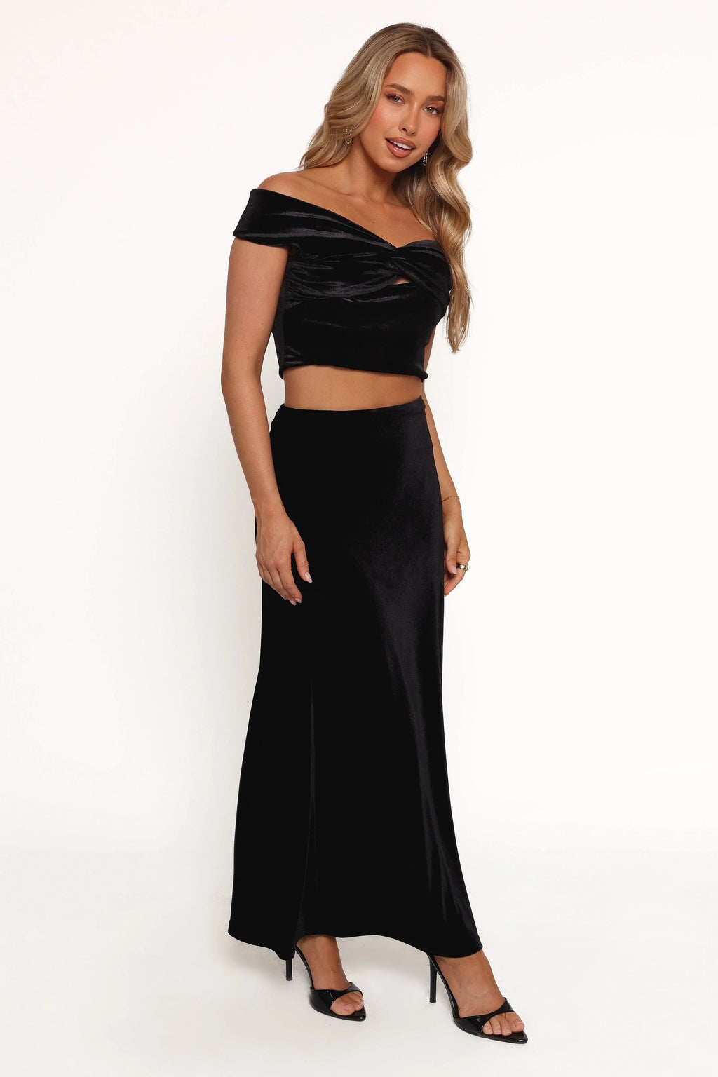 High-Waist Velvet Slip Maxi Skirt
