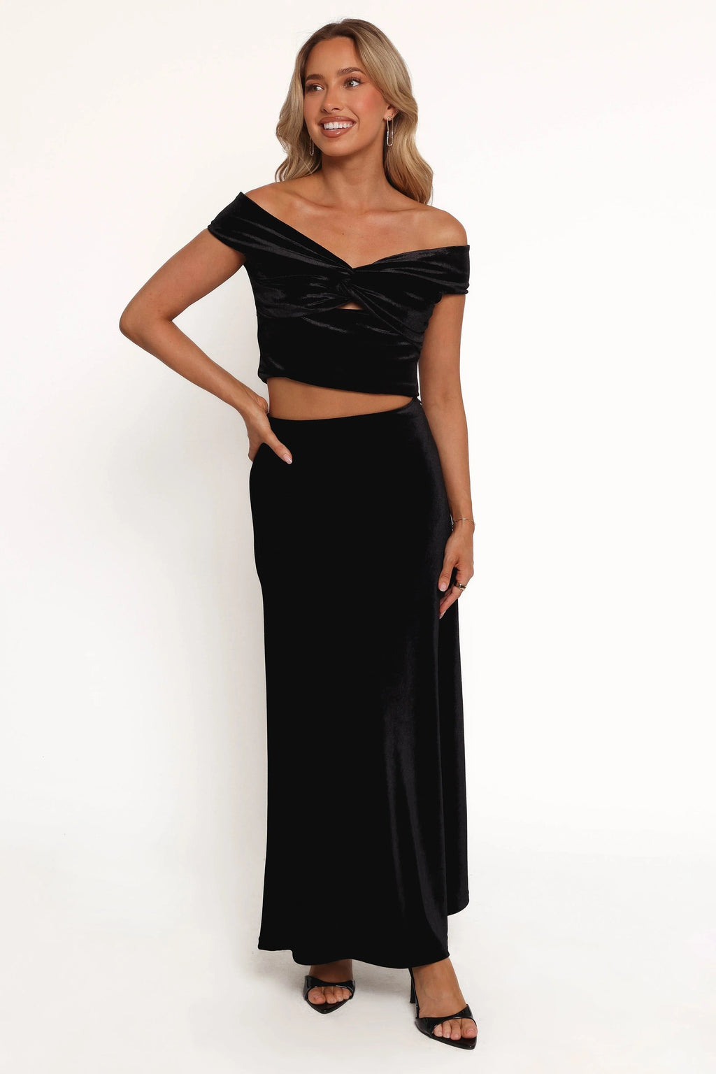High-Waist Velvet Slip Maxi Skirt