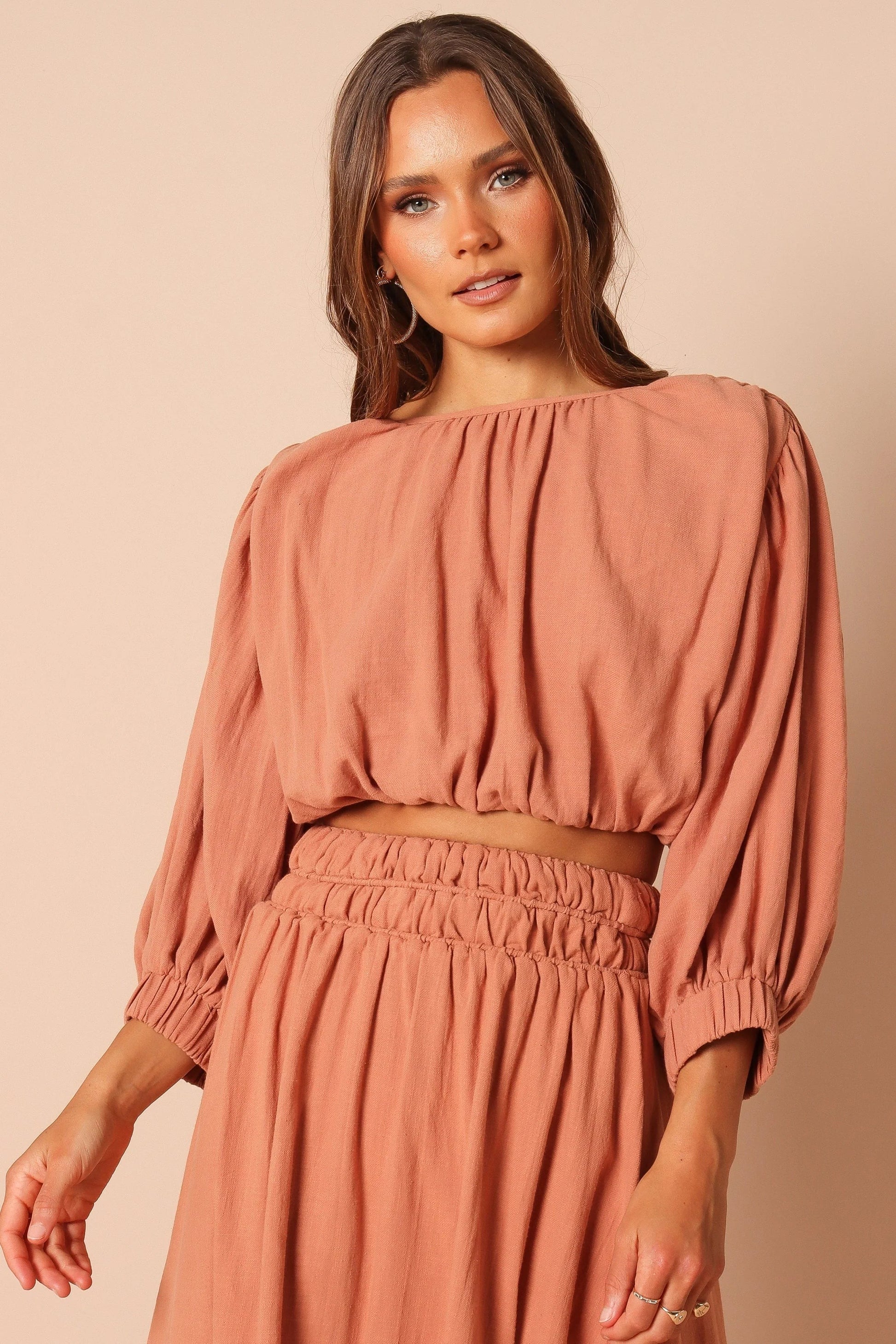 Nora Ruched Open-Back Crop Top