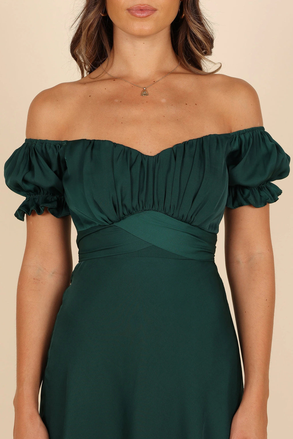 Off-Shoulder Sweetheart Frill Midi Dress