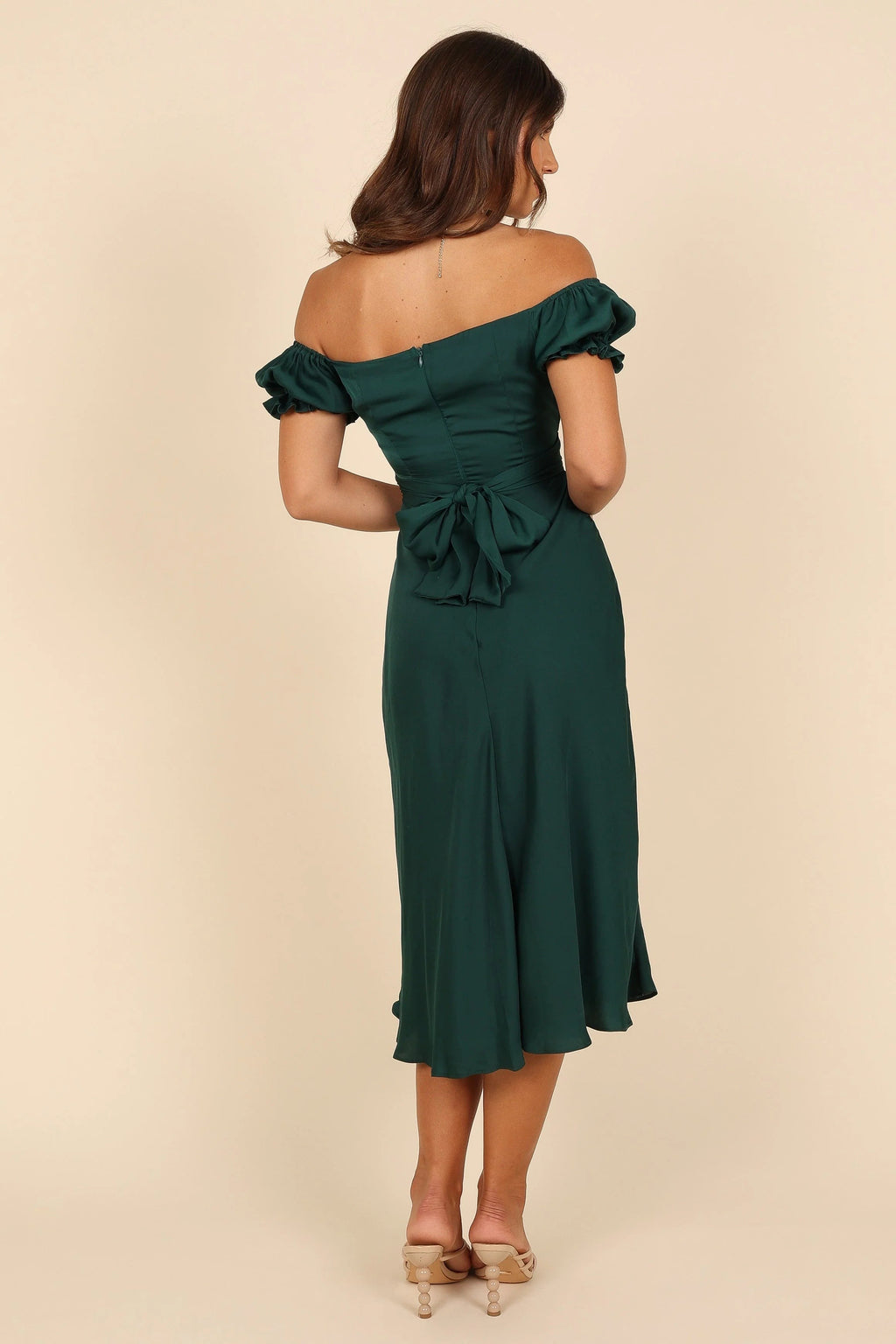 Off-Shoulder Sweetheart Frill Midi Dress