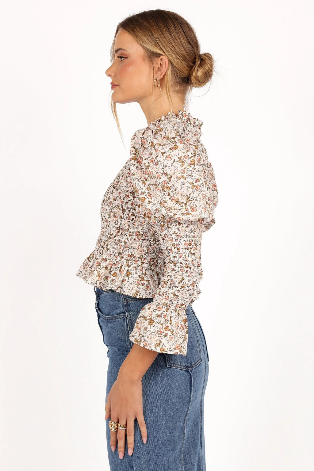 Peplum Round-Neck Floral Print Top