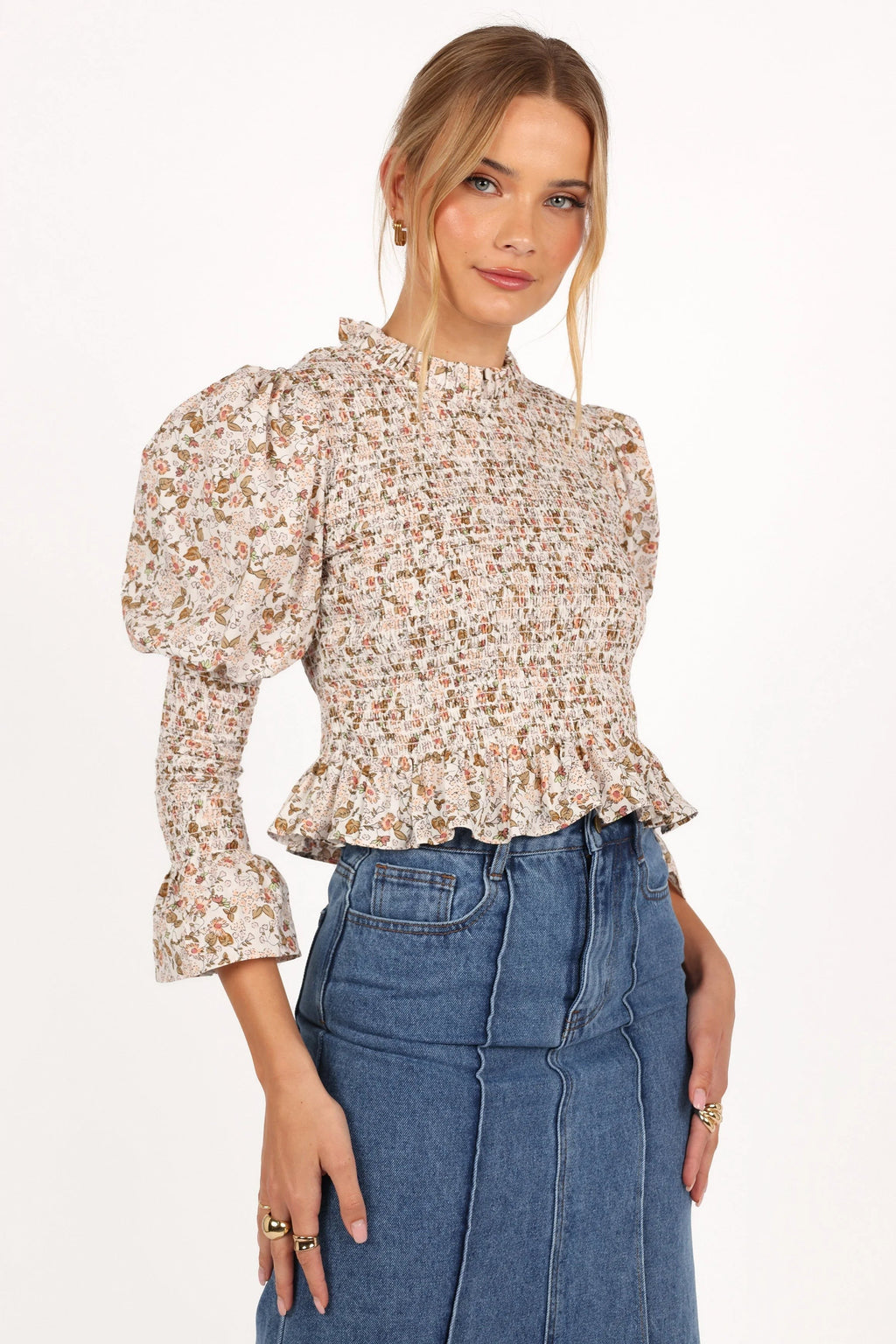 Peplum Round-Neck Floral Print Top