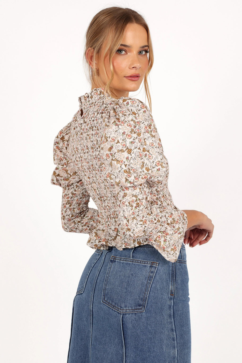 Peplum Round-Neck Floral Print Top