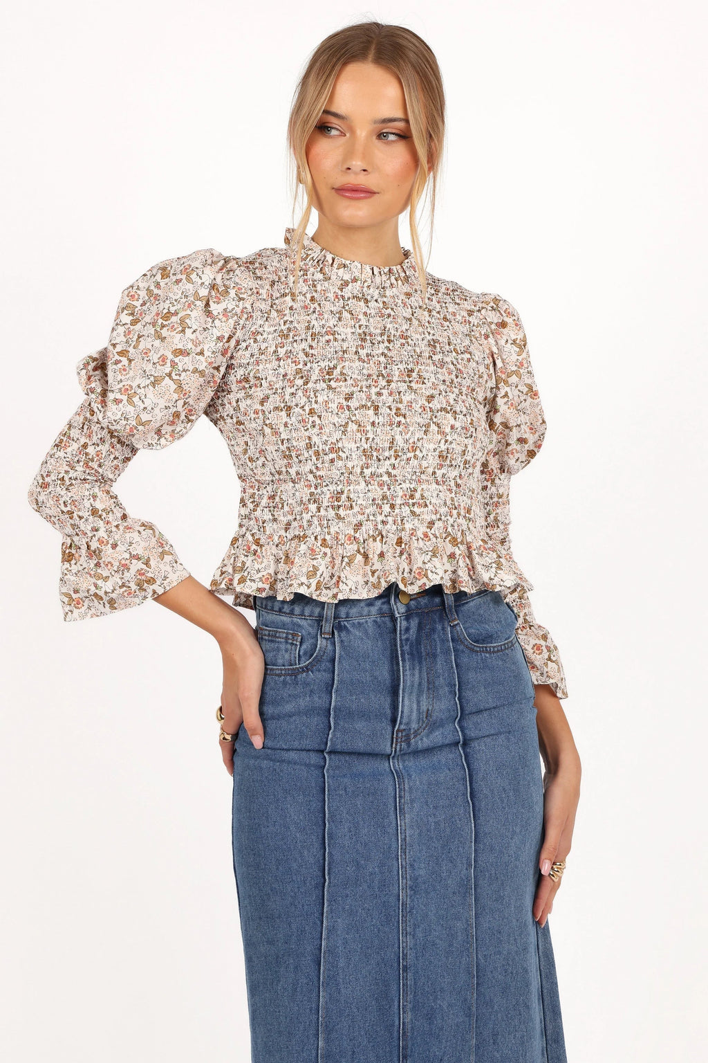 Peplum Round-Neck Floral Print Top