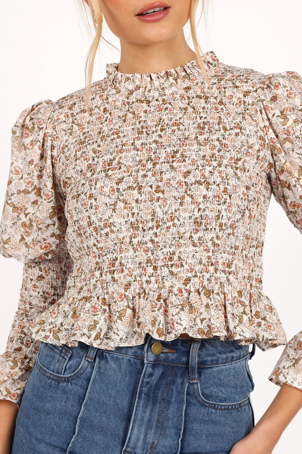 Peplum Round-Neck Floral Print Top