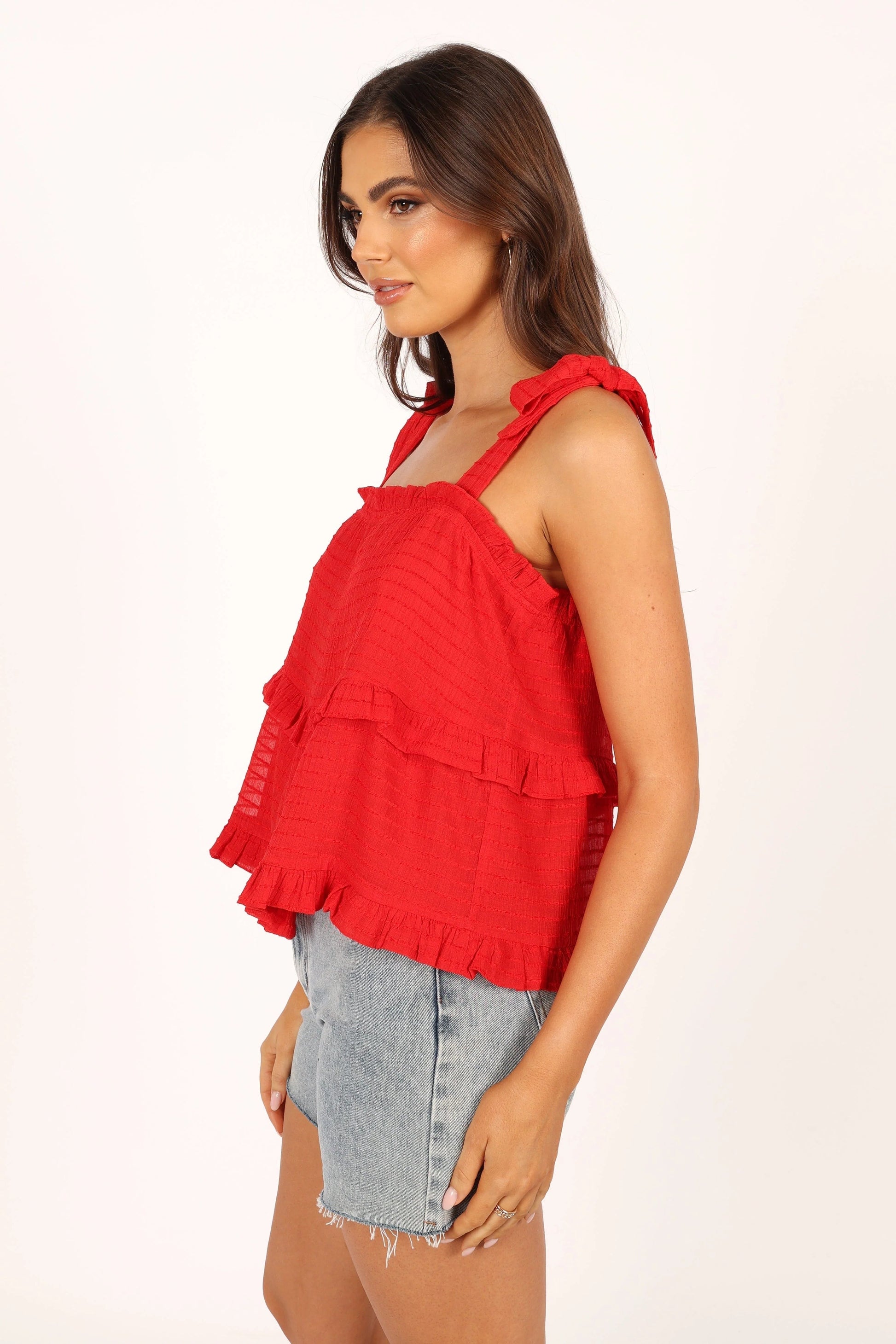 Ruffle Tiered Square-Neck Top
