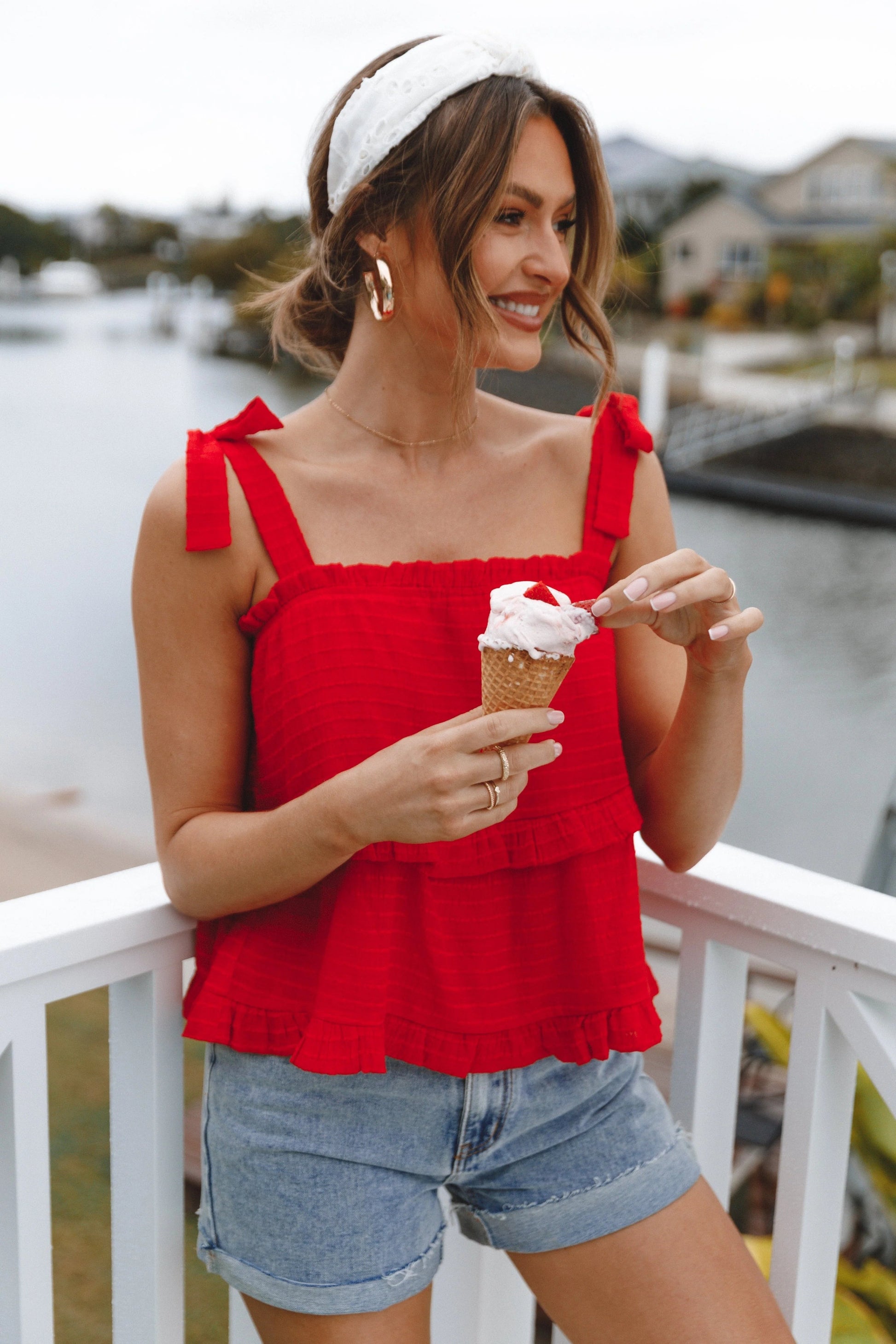 Ruffle Tiered Square-Neck Top