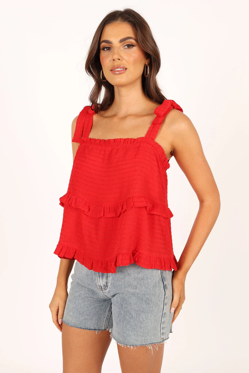 Ruffle Tiered Square-Neck Top