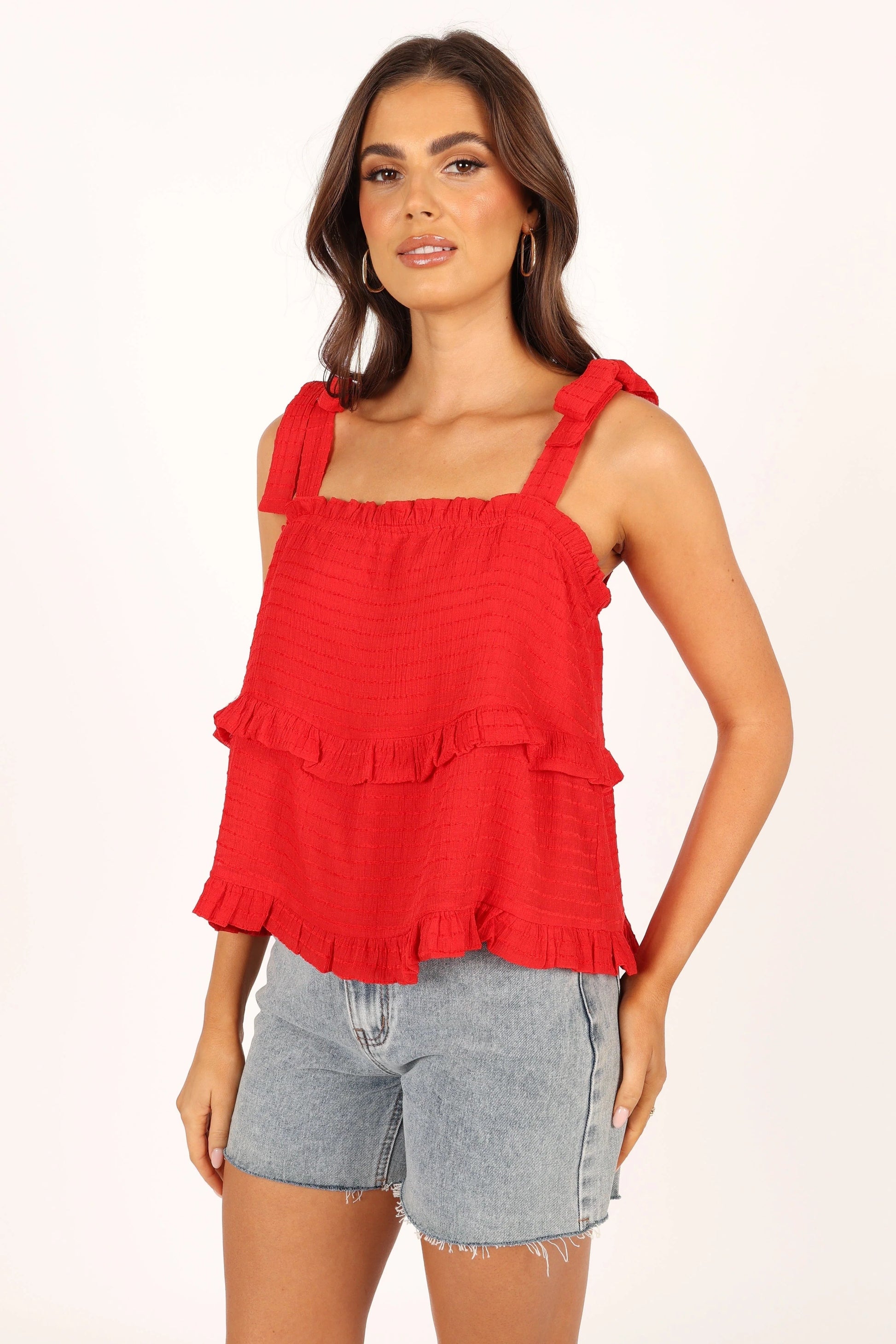 Ruffle Tiered Square-Neck Top