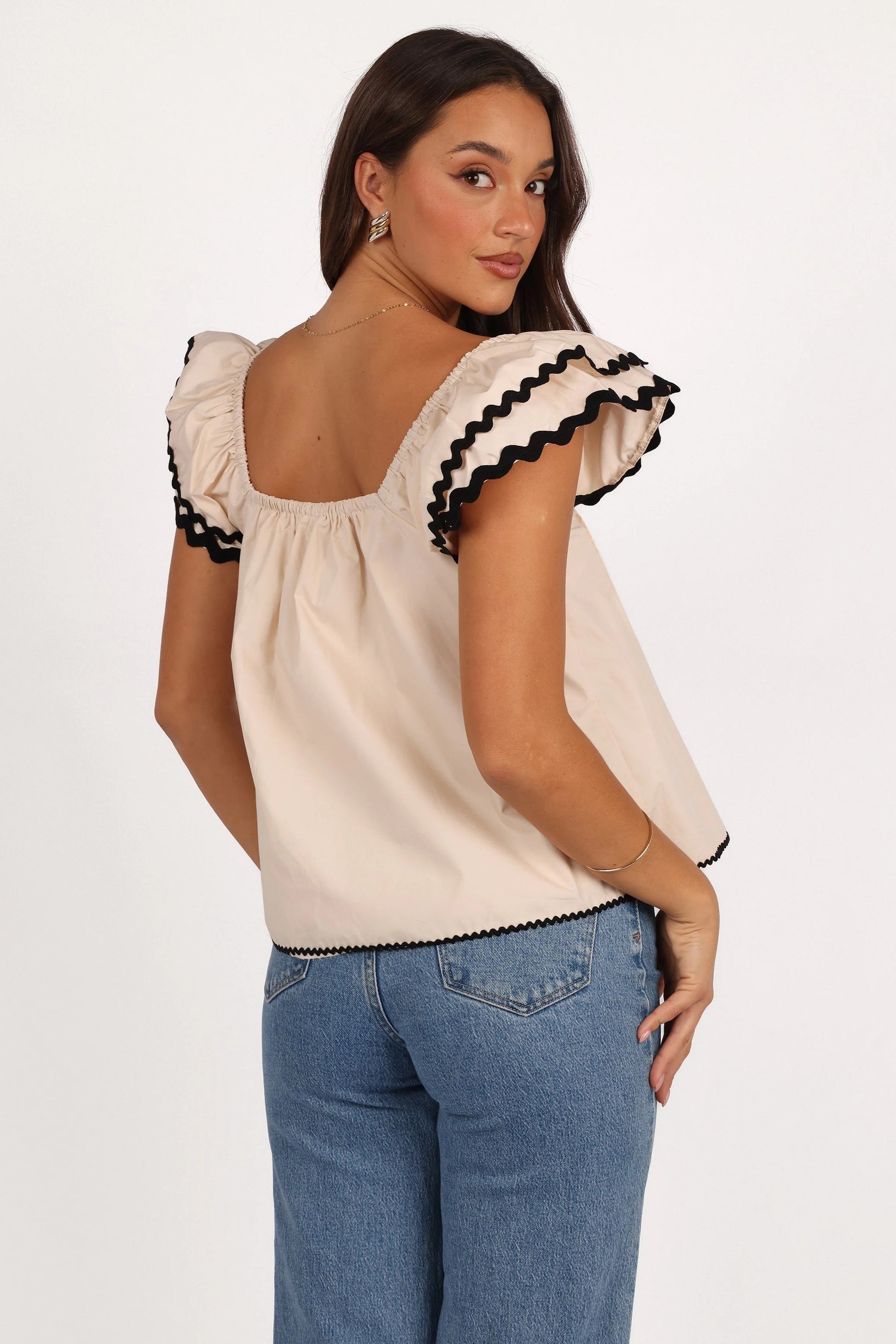 Smocked Elastic-Neck Peplum Top