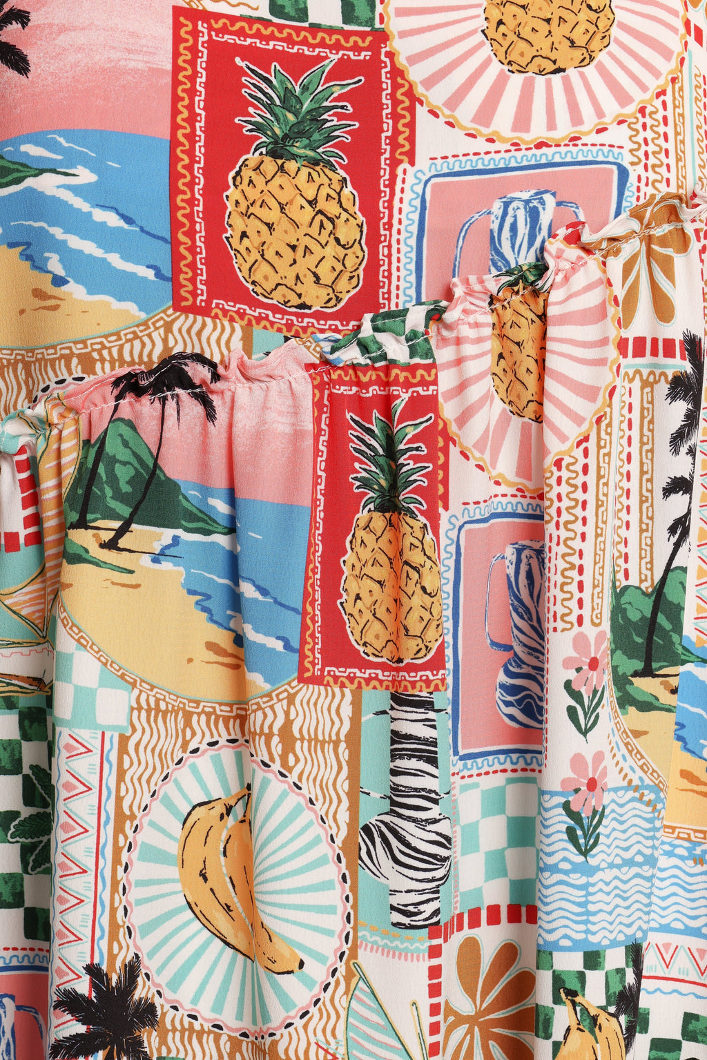 Square-Neck Tropical Print Mini Dress